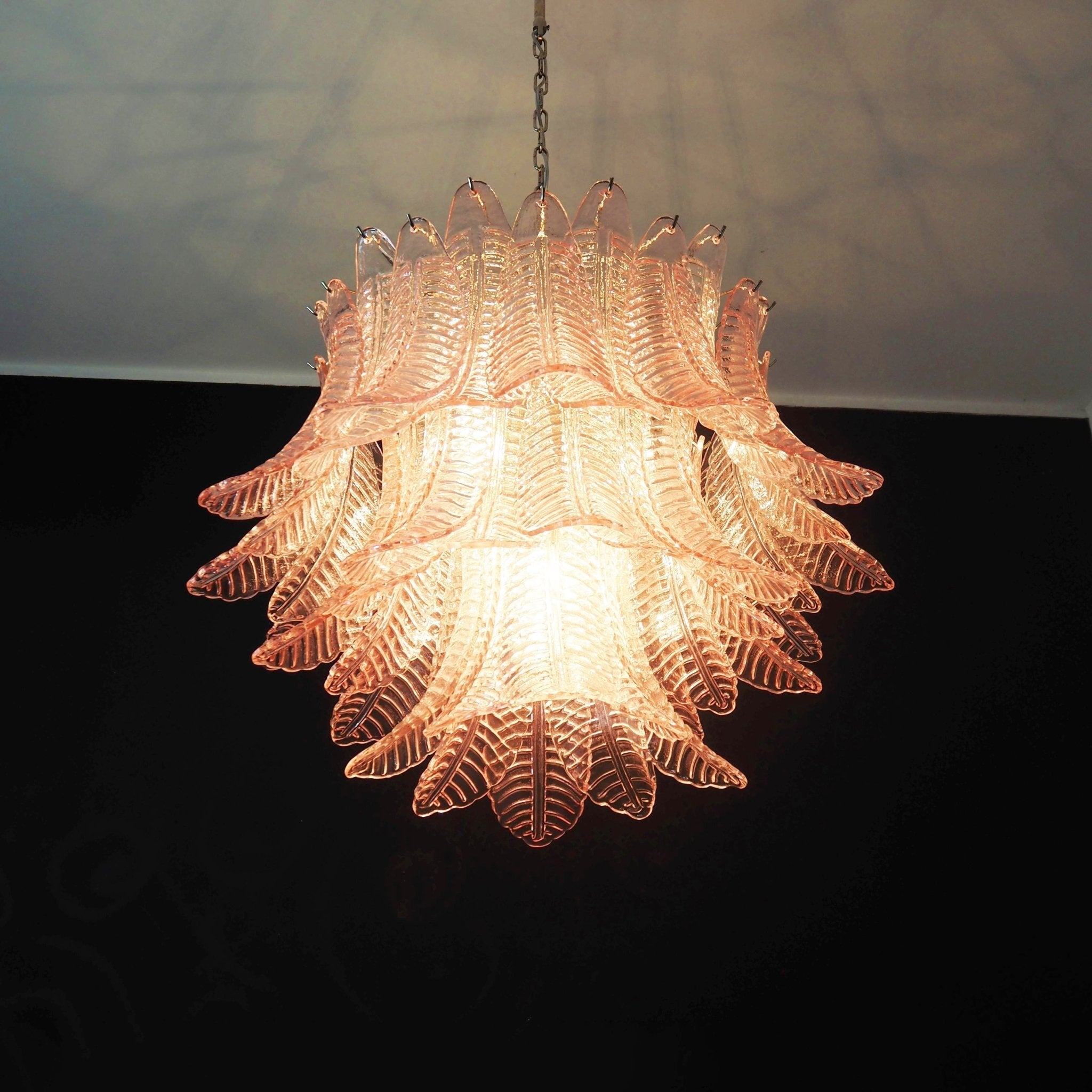 Murano Pink Glass Leaf Chandelier