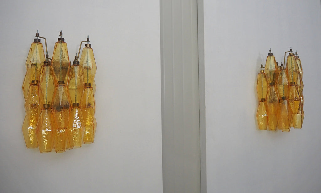 Mid-Century Murano Wall Lamp | Punto di Luce |  17 Yellow Poliedri Glass | Punto di Luce |  1 Pair