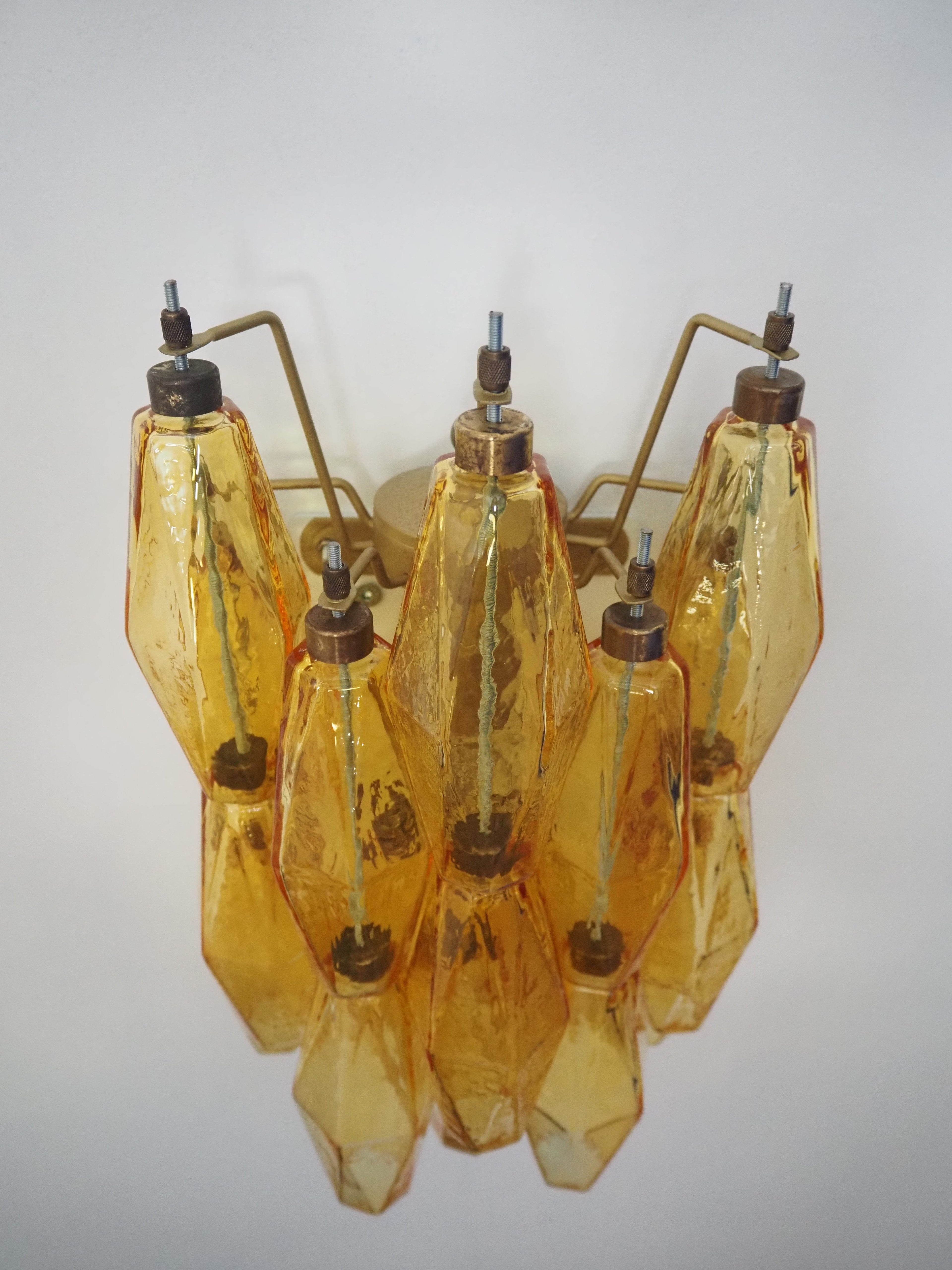 Mid-Century Murano Wall Lamp | Punto di Luce |  17 Yellow Poliedri Glass | Punto di Luce |  1 Pair