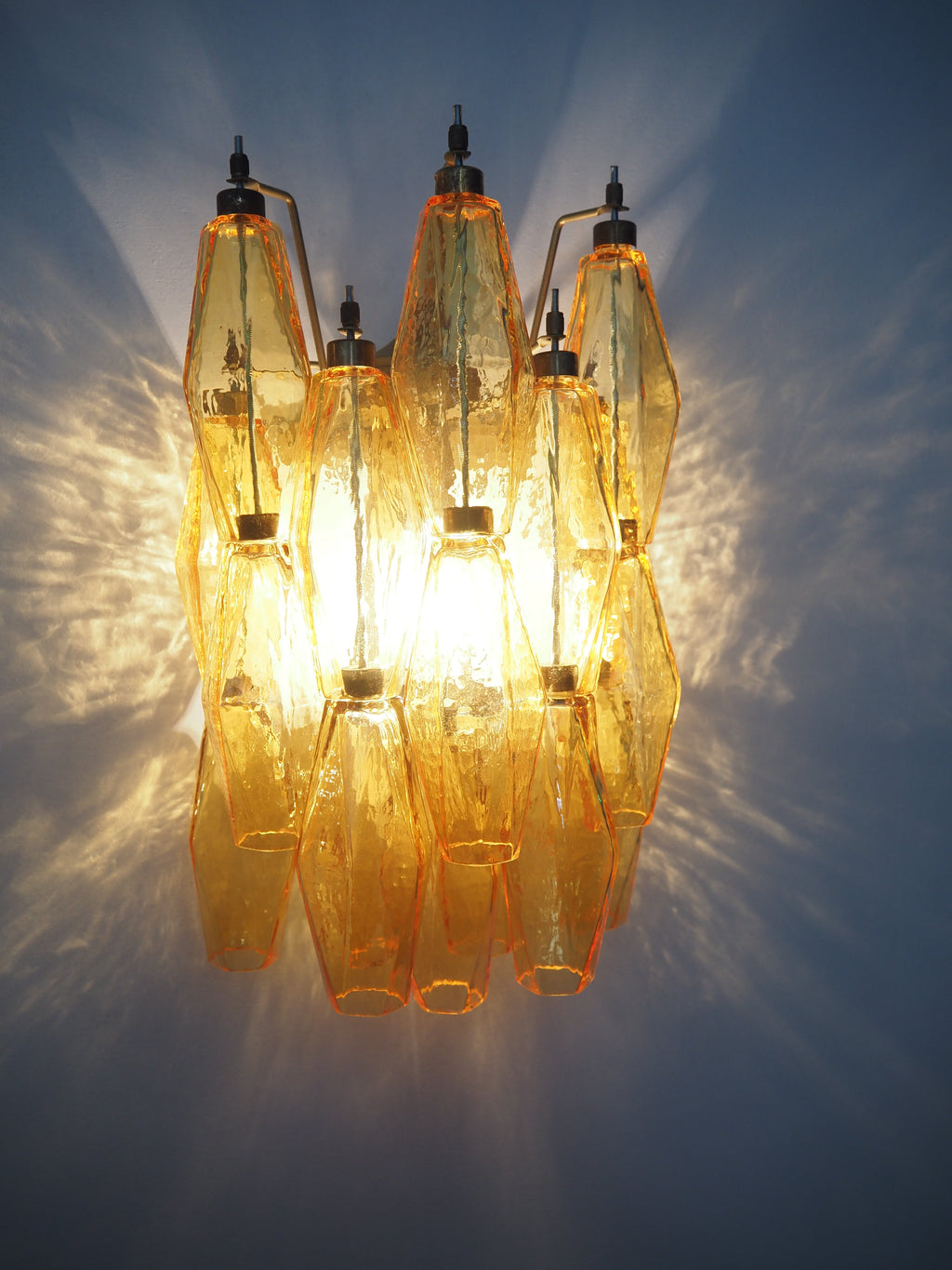 Mid-Century Murano Wall Lamp | Punto di Luce |  17 Yellow Poliedri Glass | Punto di Luce |  1 Pair