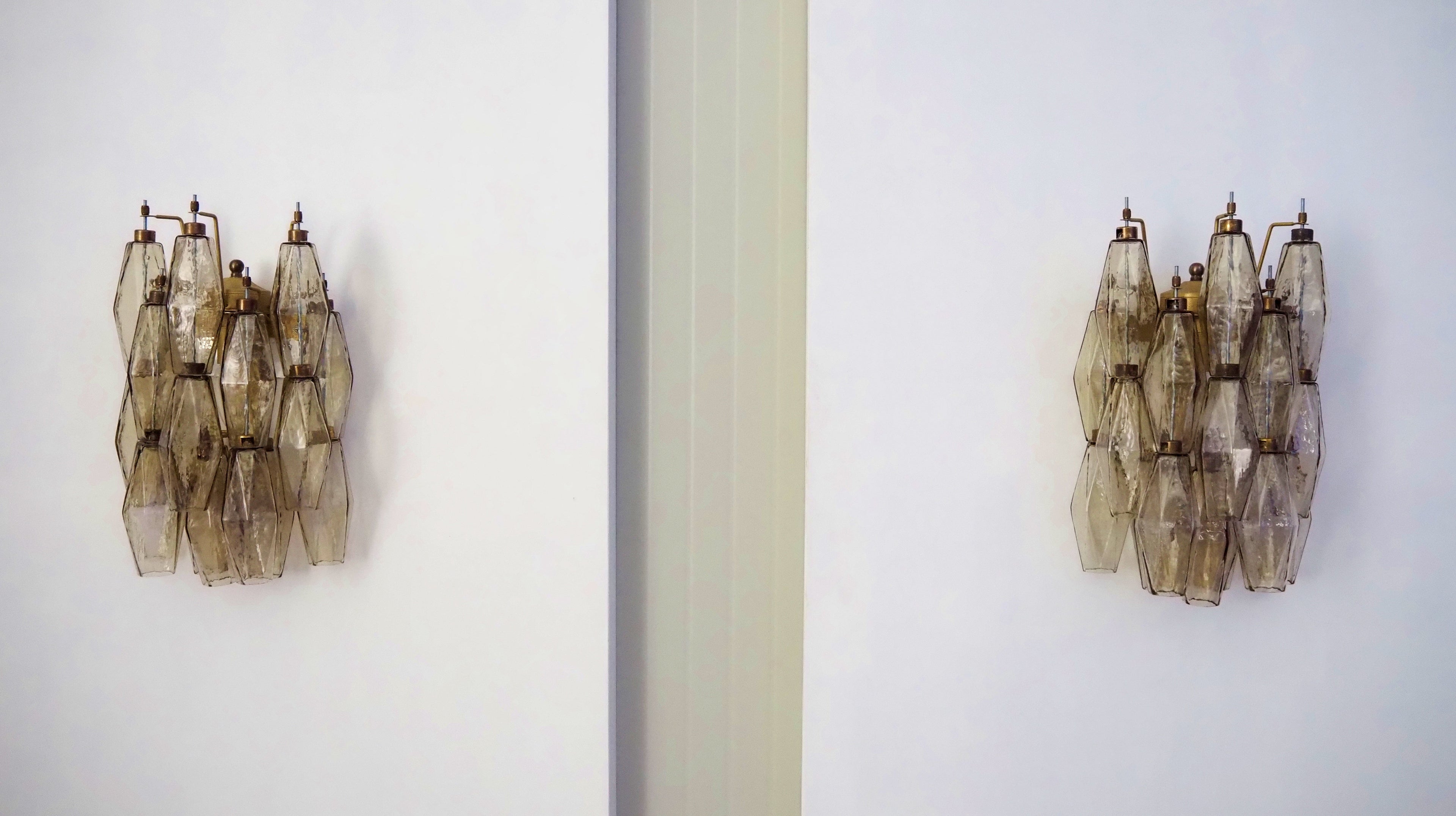 Mid-Century Murano Wall Lamp | Punto di Luce |  17 Smoke Poliedri Glass | Punto di Luce |  1 Pair