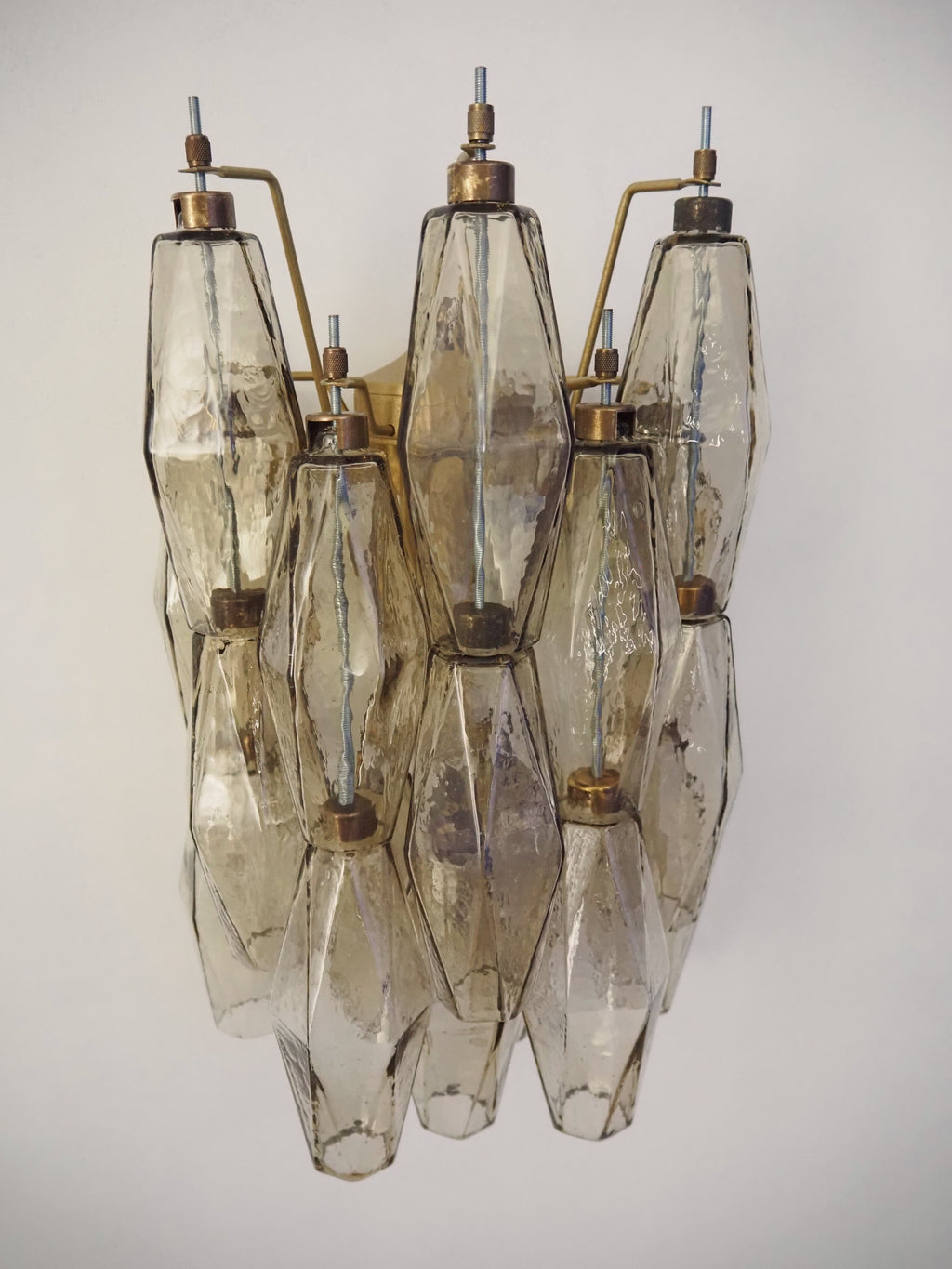 Mid-Century Murano Wall Lamp | Punto di Luce |  17 Smoke Poliedri Glass | Punto di Luce |  1 Pair