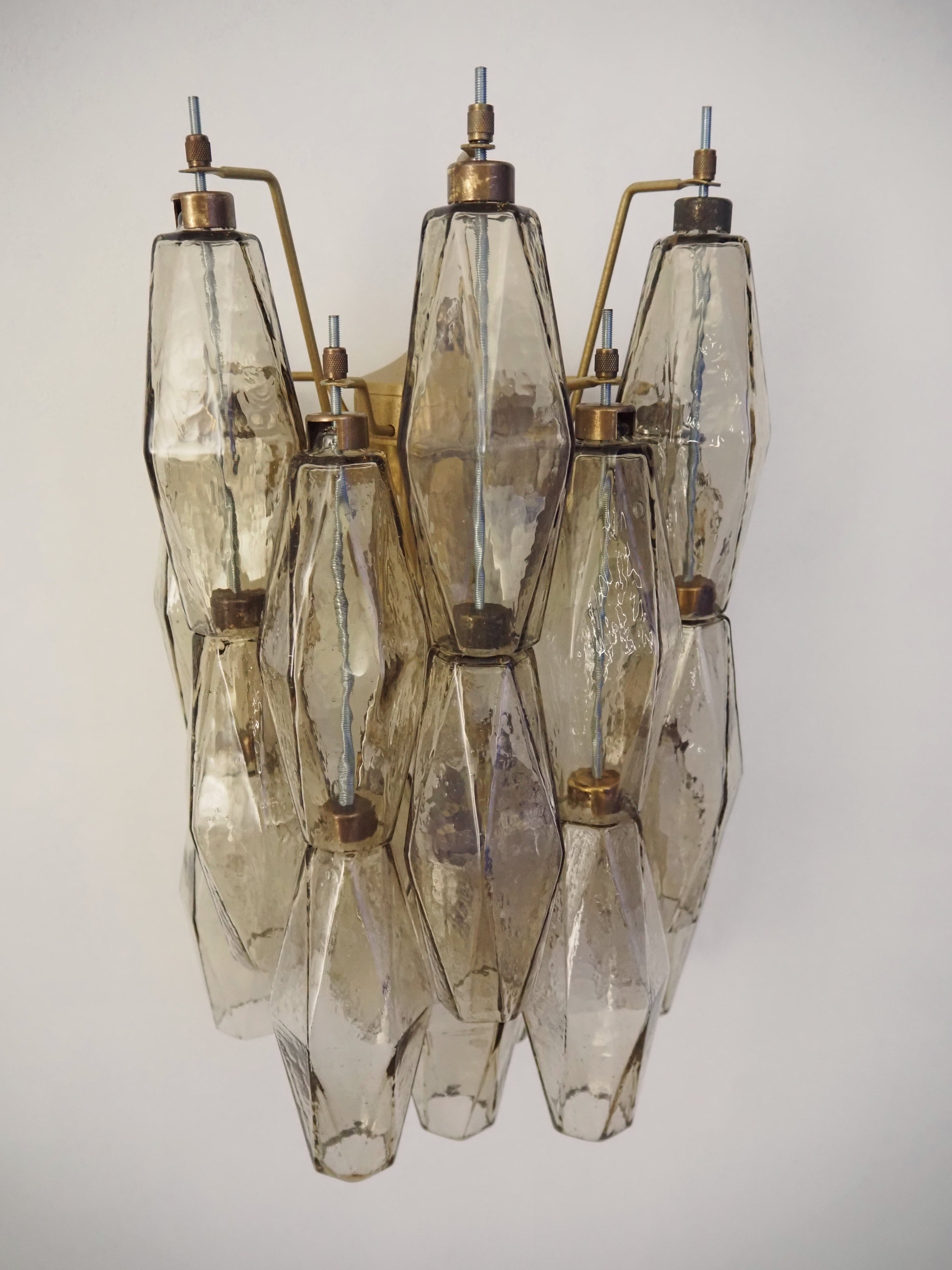 Mid-Century Murano Wall Lamp | Punto di Luce |  17 Smoke Poliedri Glass | Punto di Luce |  1 Pair