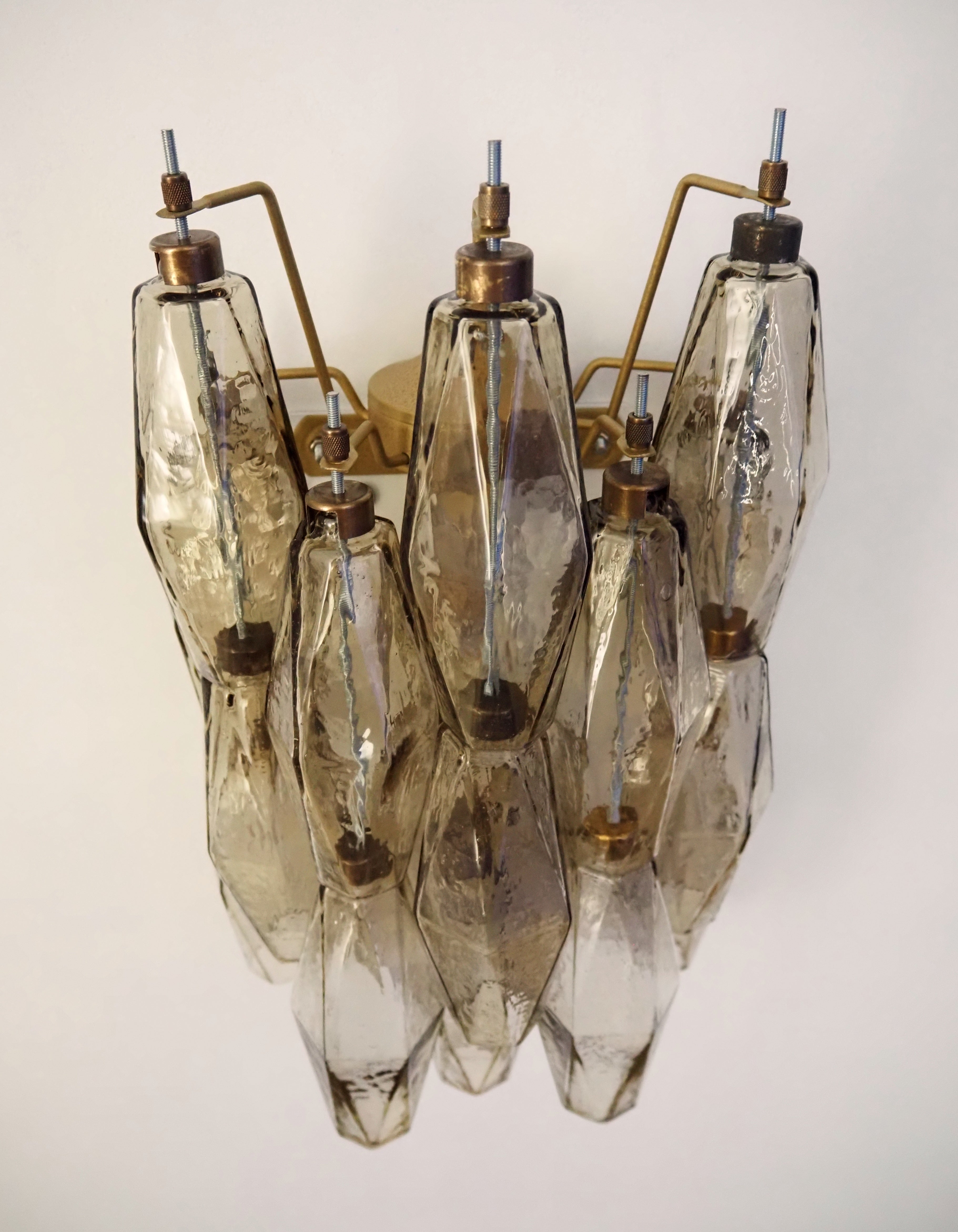 Mid-Century Murano Wall Lamp | Punto di Luce |  17 Smoke Poliedri Glass | Punto di Luce |  1 Pair