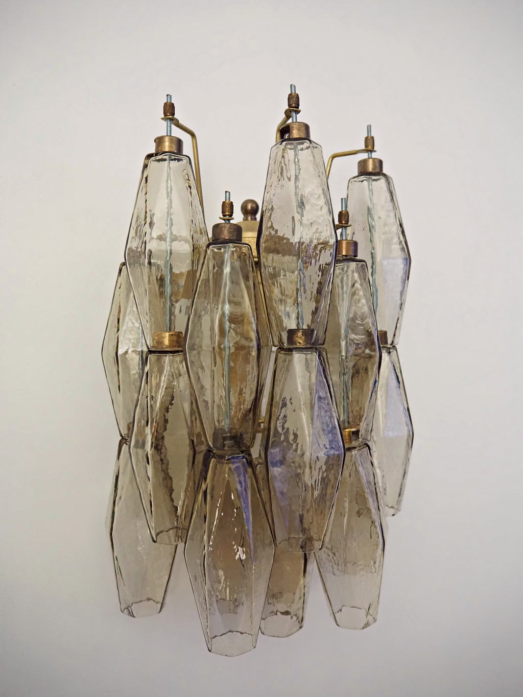 Mid-Century Murano Wall Lamp | Punto di Luce |  17 Smoke Poliedri Glass | Punto di Luce |  1 Pair