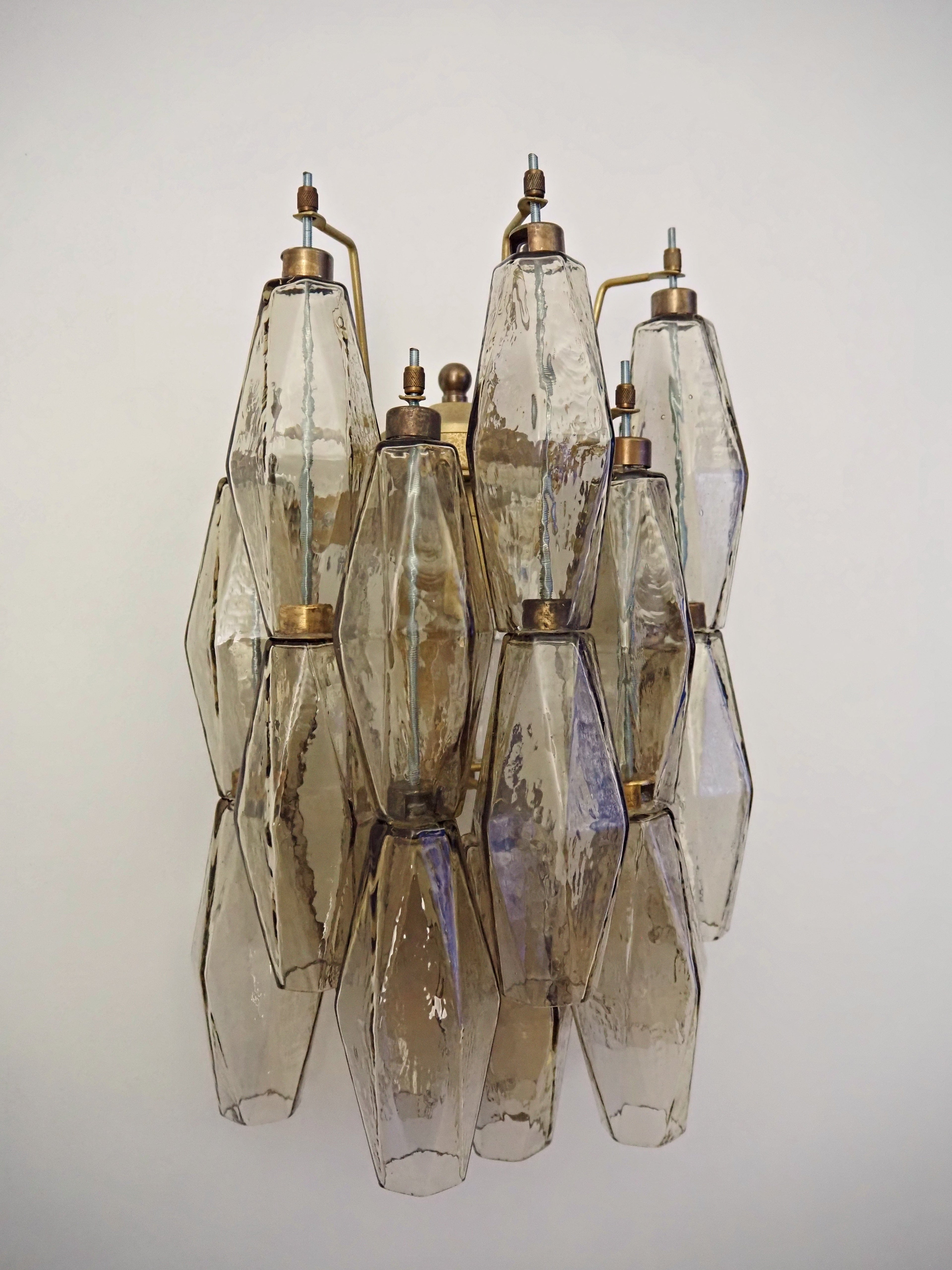 Mid-Century Murano Wall Lamp | Punto di Luce |  17 Smoke Poliedri Glass | Punto di Luce |  1 Pair