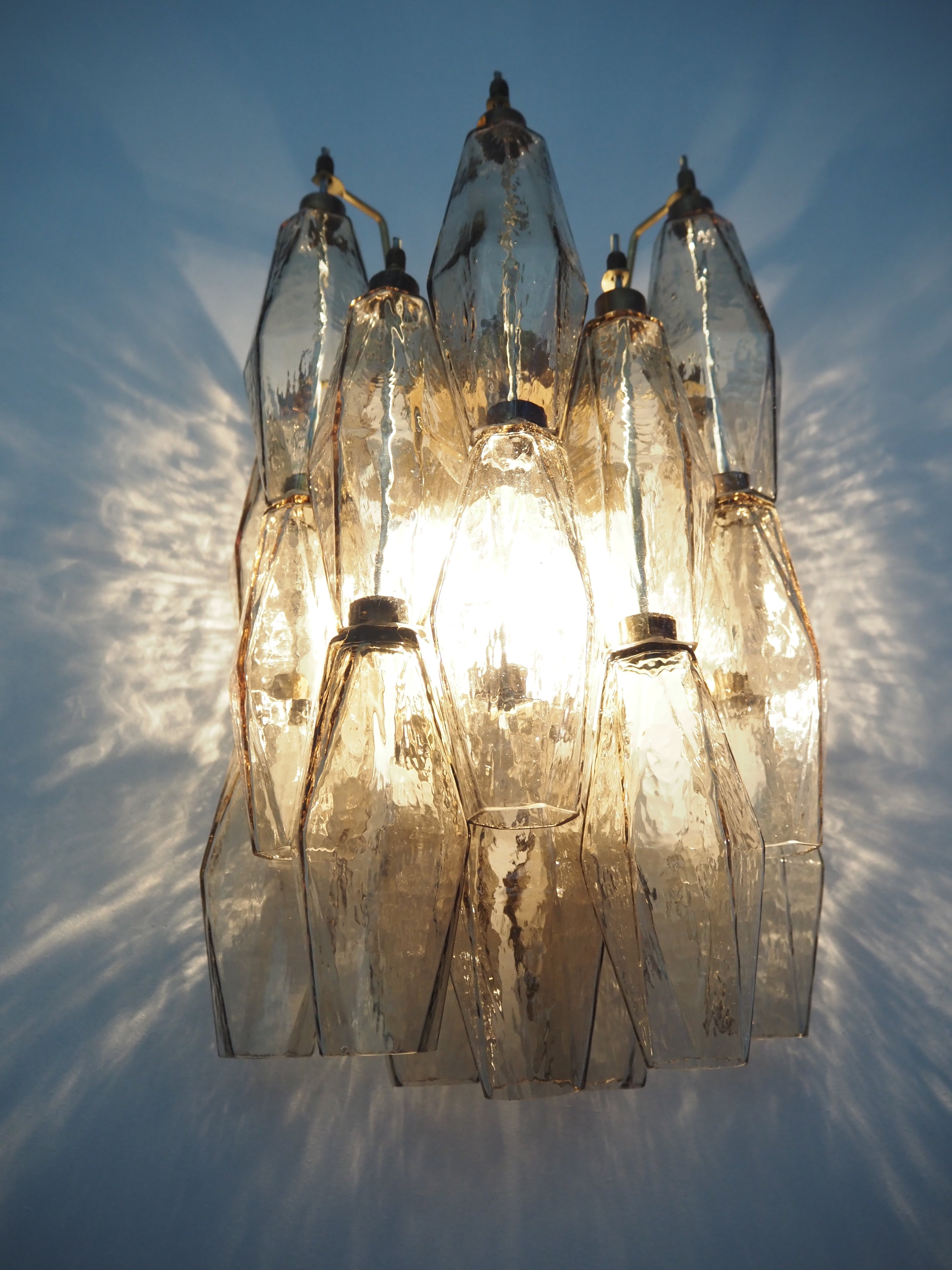 Mid-Century Murano Wall Lamp | Punto di Luce |  17 Smoke Poliedri Glass | Punto di Luce |  1 Pair