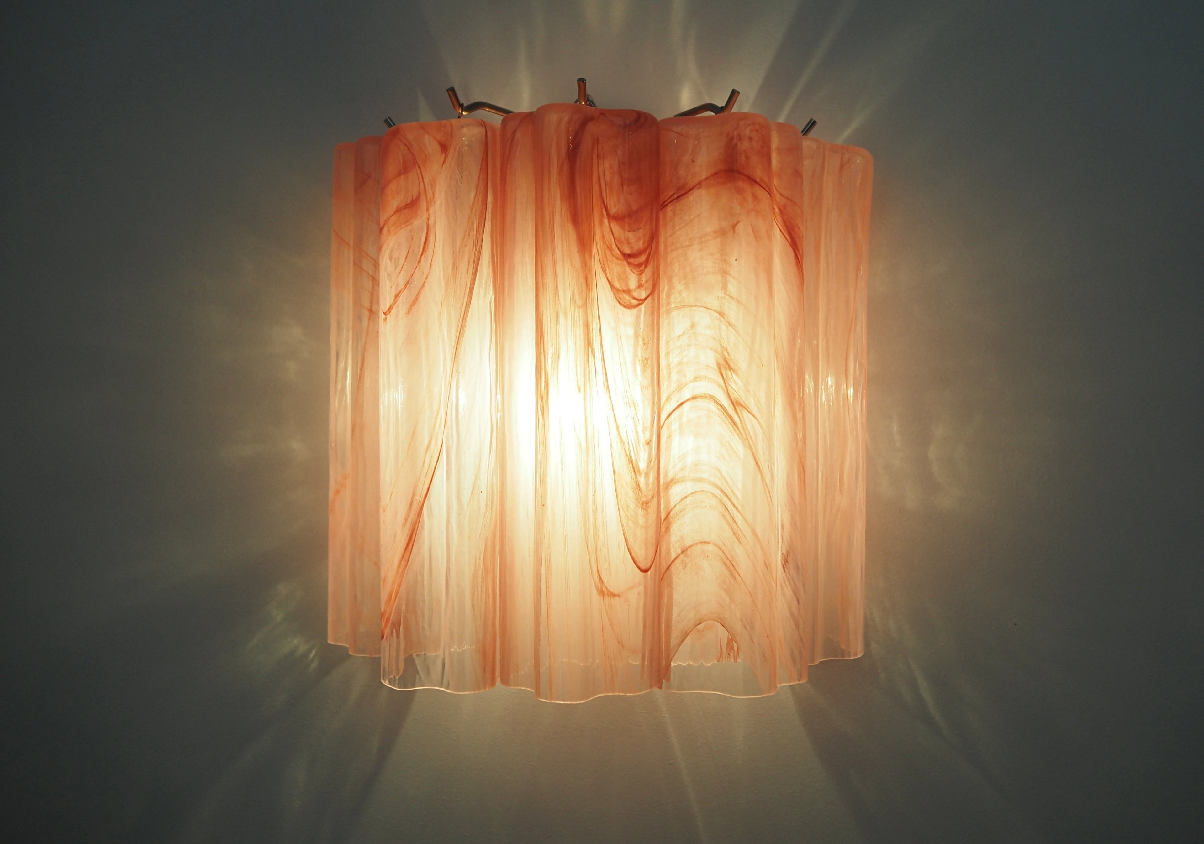 Mid-Century Murano Wall Lamp | Punto di Luce |  5 Pink Alabaster Glass Tubes | Punto di Luce |  1 Pair