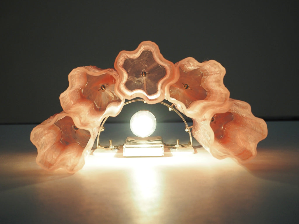 Mid-Century Murano Wall Lamp | Punto di Luce |  5 Pink Alabaster Glass Tubes | Punto di Luce |  1 Pair