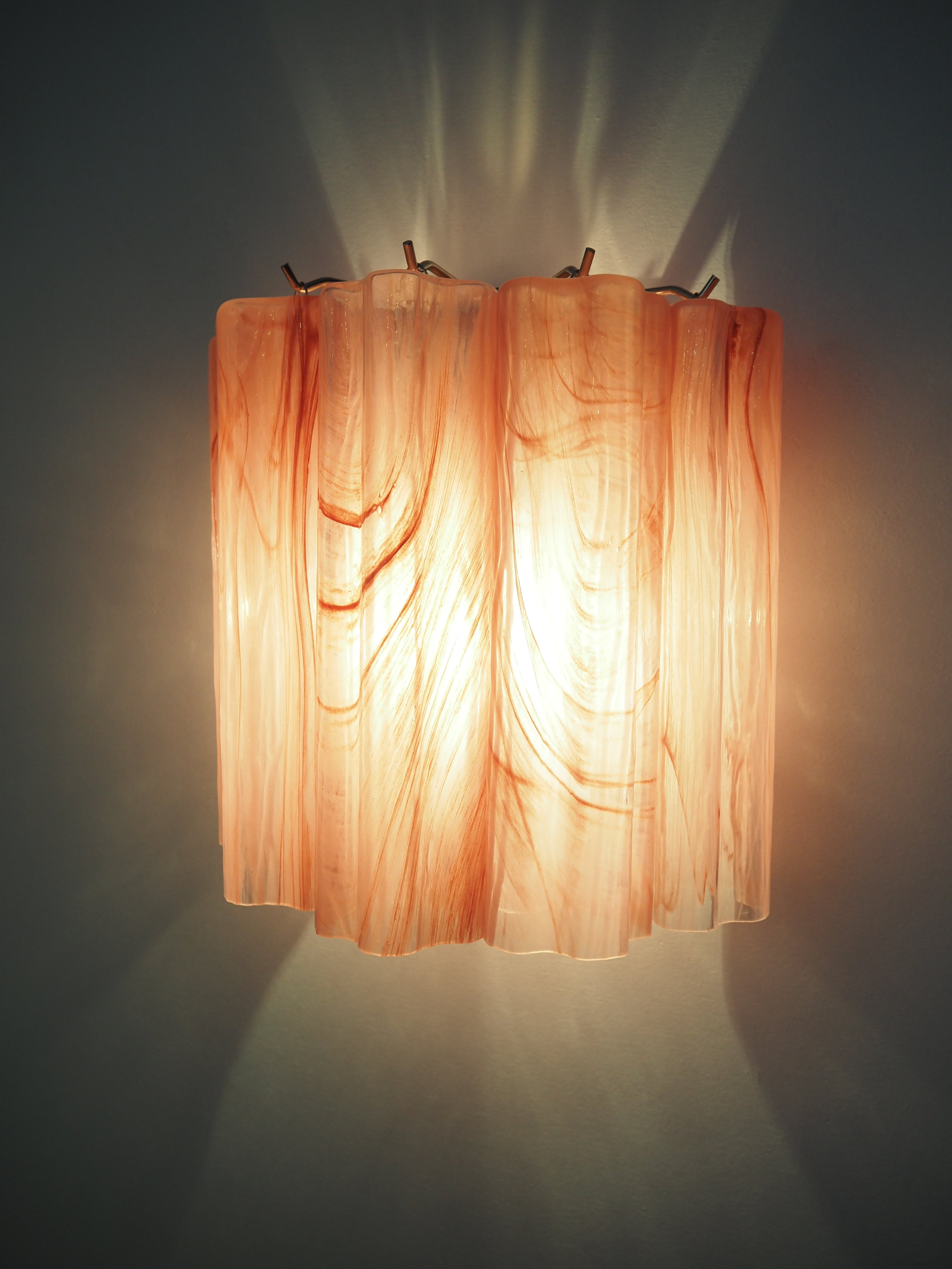 Mid-Century Murano Wall Lamp | Punto di Luce |  5 Pink Alabaster Glass Tubes | Punto di Luce |  1 Pair