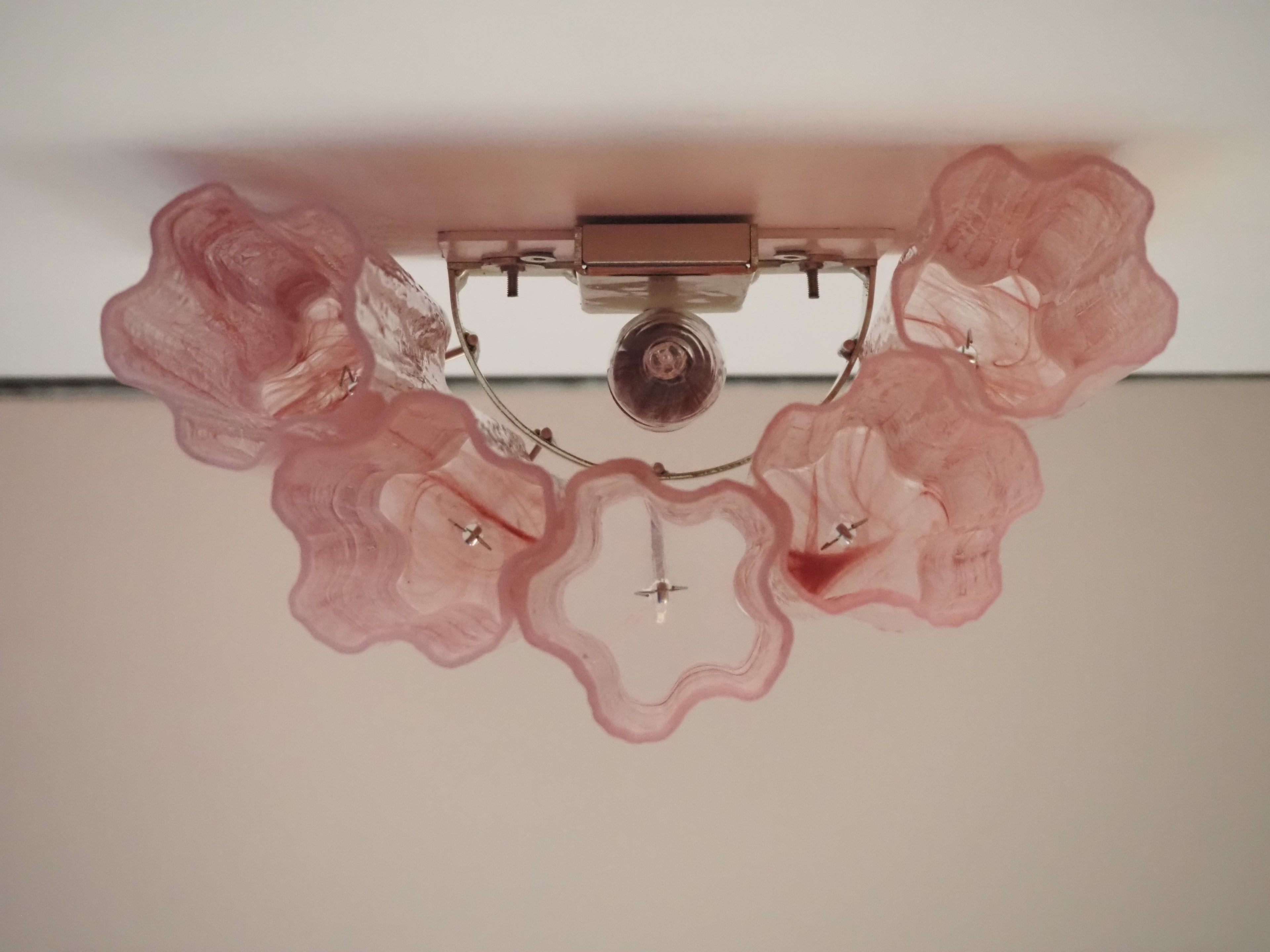 Mid-Century Murano Wall Lamp | Punto di Luce |  5 Pink Alabaster Glass Tubes | Punto di Luce |  1 Pair