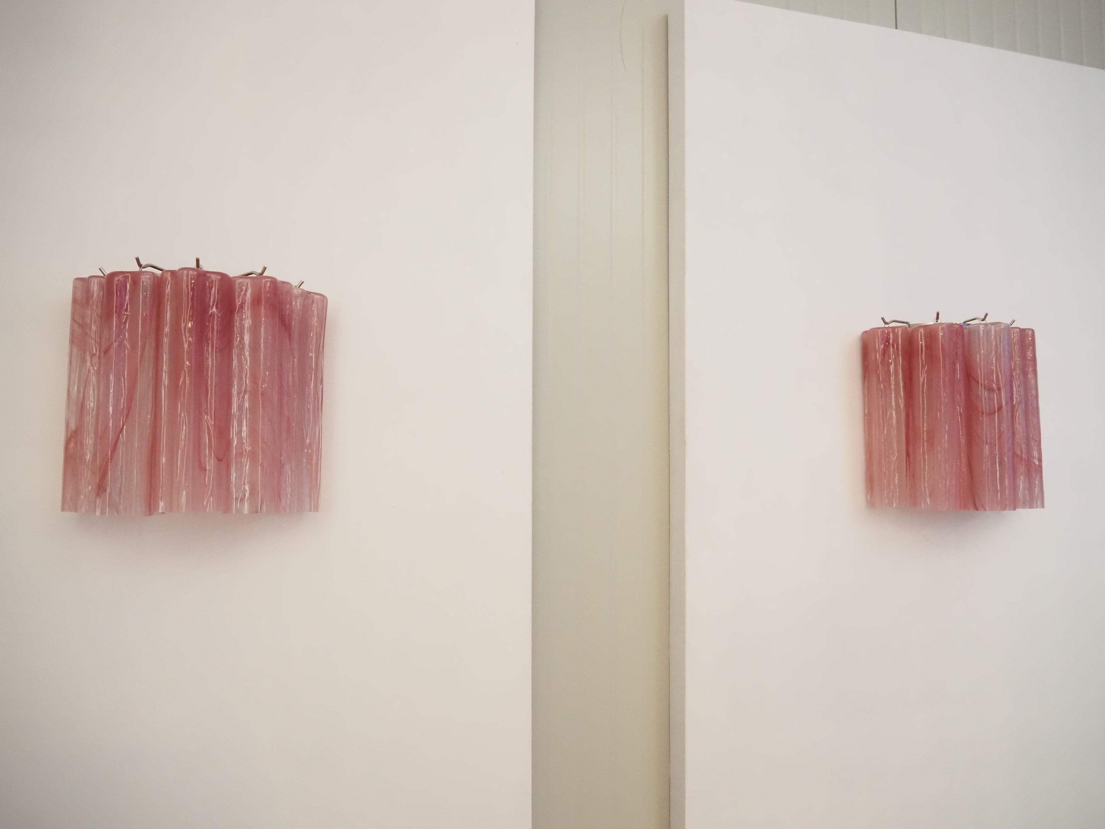Mid-Century Murano Wall Lamp | Punto di Luce |  5 Pink Alabaster Glass Tubes | Punto di Luce |  1 Pair