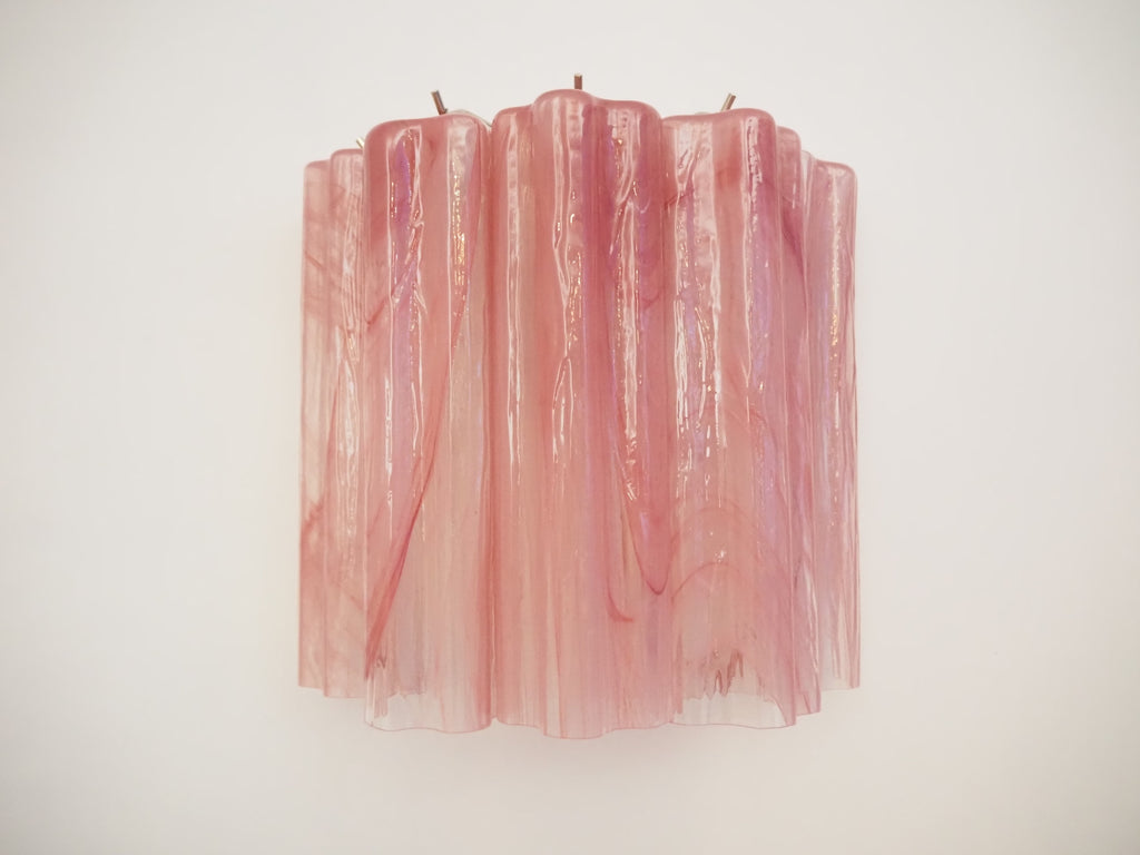 Mid-Century Murano Wall Lamp | Punto di Luce |  5 Pink Alabaster Glass Tubes | Punto di Luce |  1 Pair
