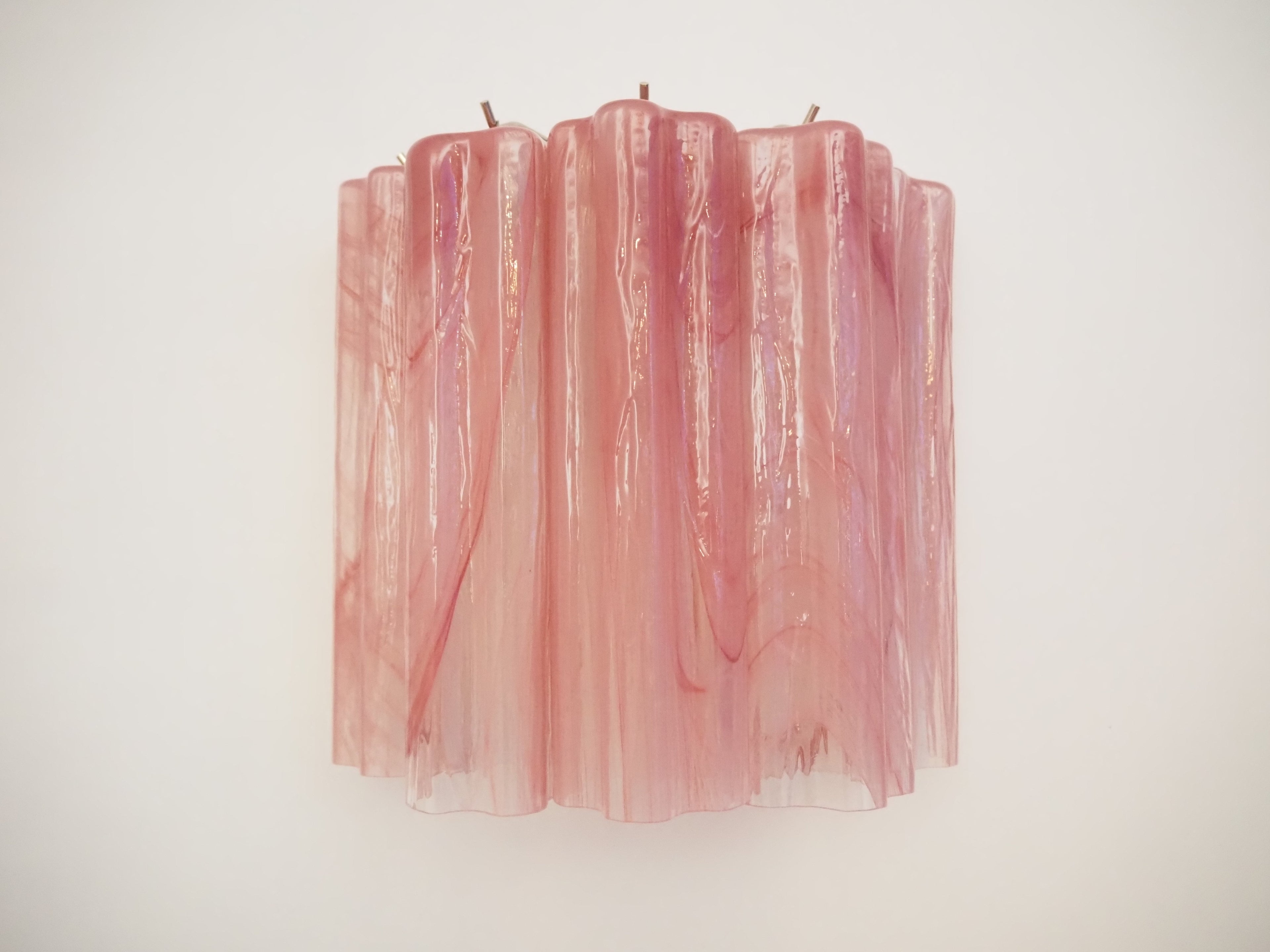 Mid-Century Murano Wall Lamp | Punto di Luce |  5 Pink Alabaster Glass Tubes | Punto di Luce |  1 Pair
