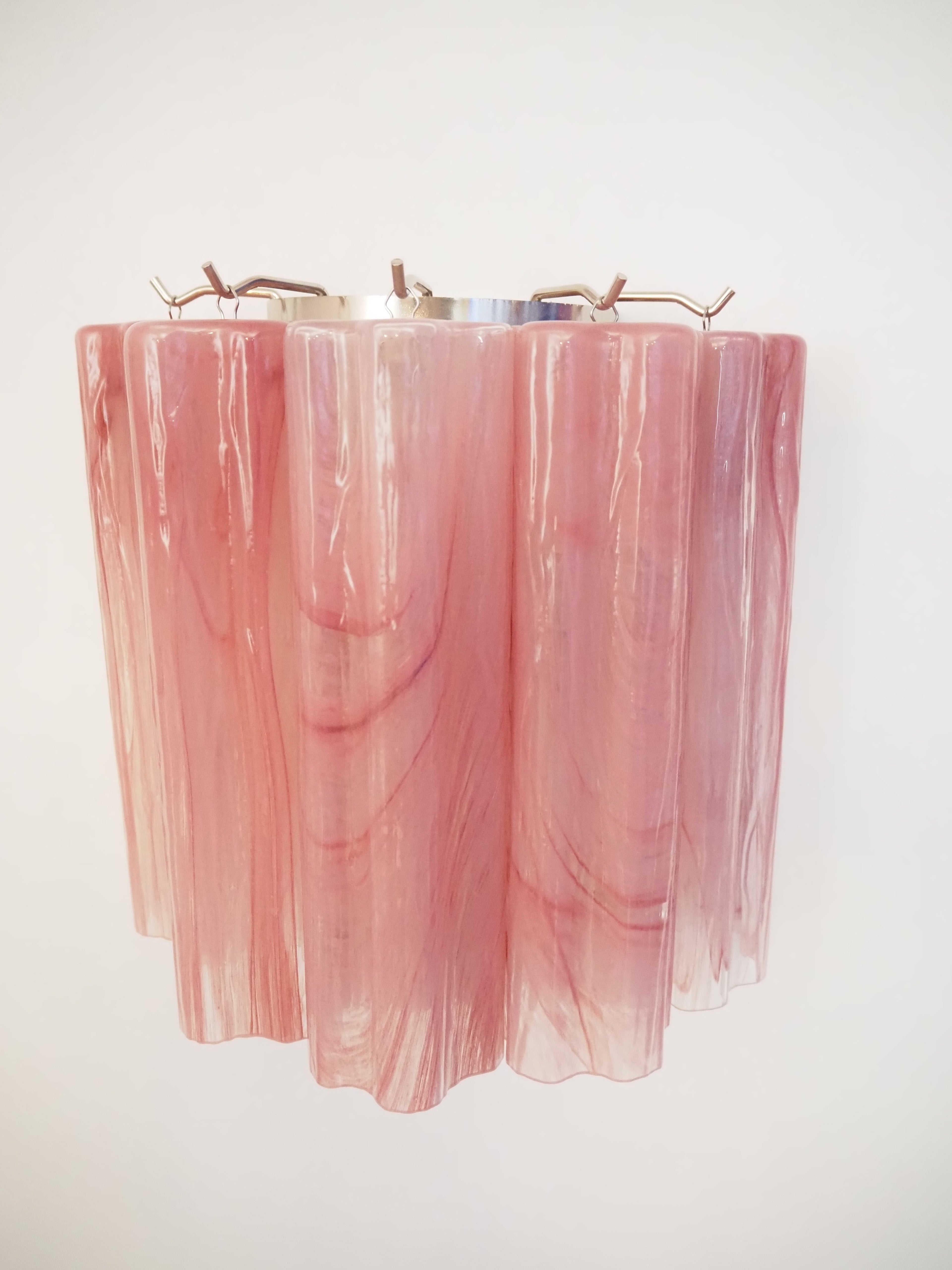 Mid-Century Murano Wall Lamp | Punto di Luce |  5 Pink Alabaster Glass Tubes | Punto di Luce |  1 Pair