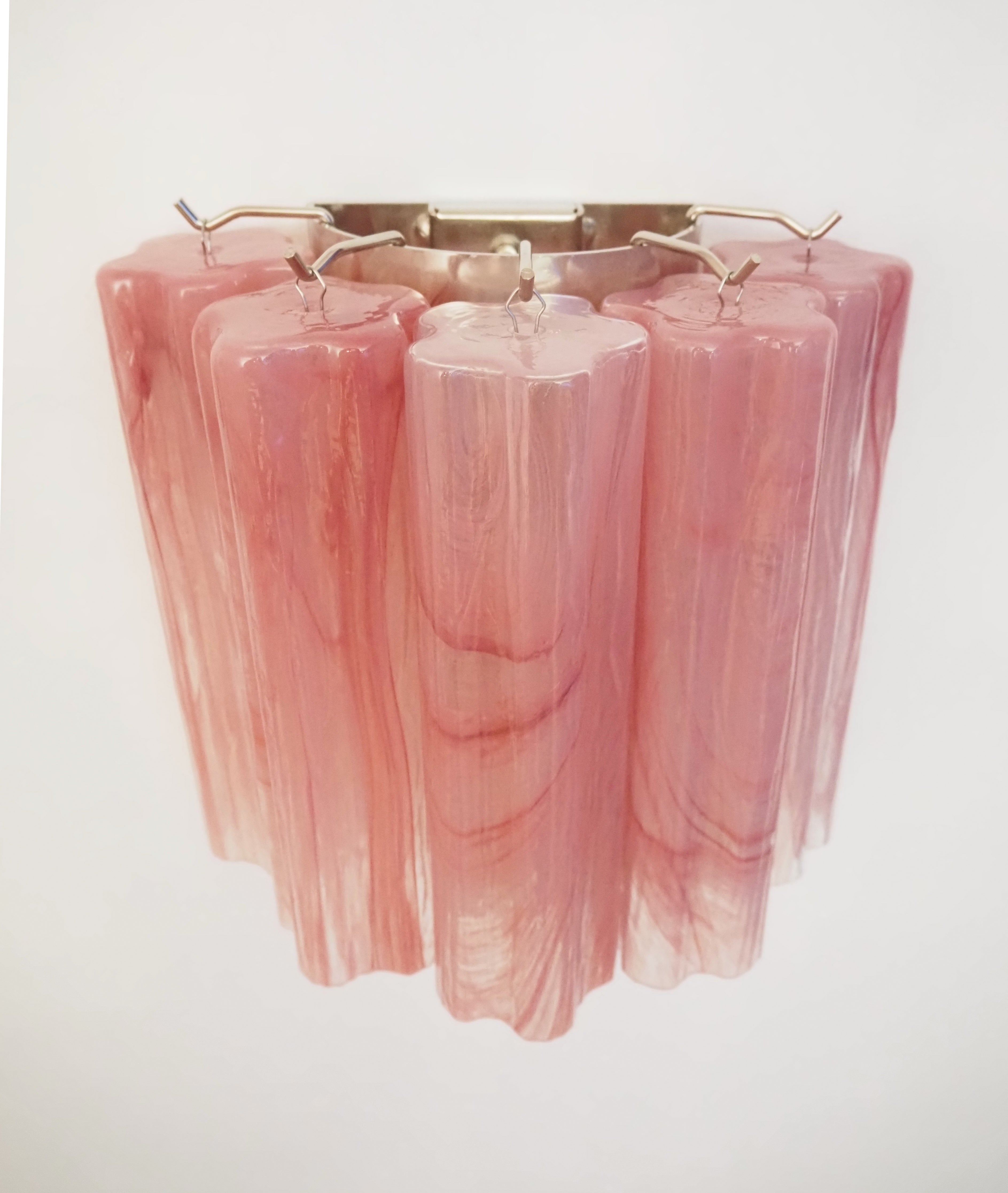 Mid-Century Murano Wall Lamp | Punto di Luce |  5 Pink Alabaster Glass Tubes | Punto di Luce |  1 Pair