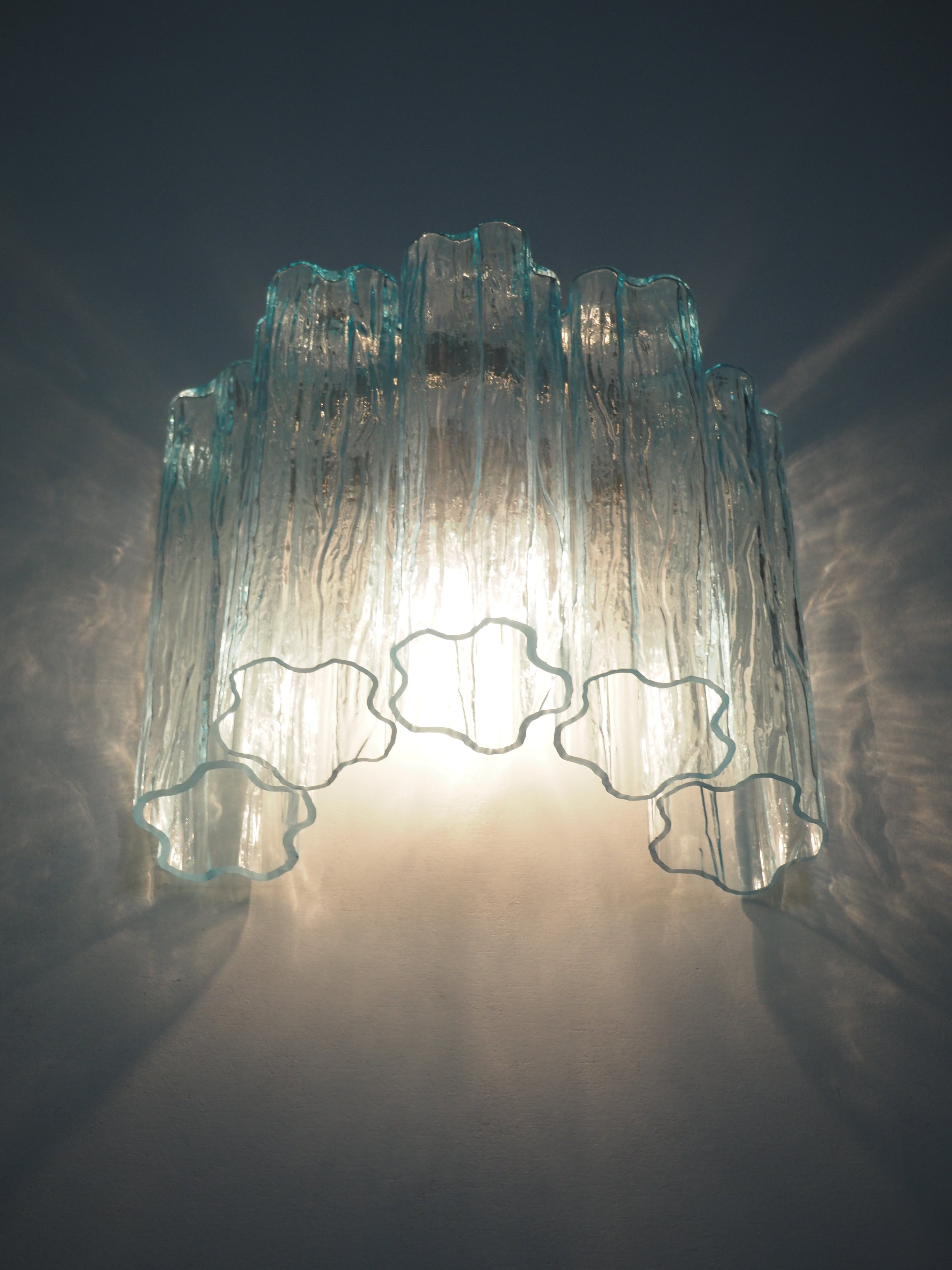 Mid-Century Murano Wall Lamp | Punto di Luce |  5 Blue Glass Tubes | Punto di Luce |  1 Pair