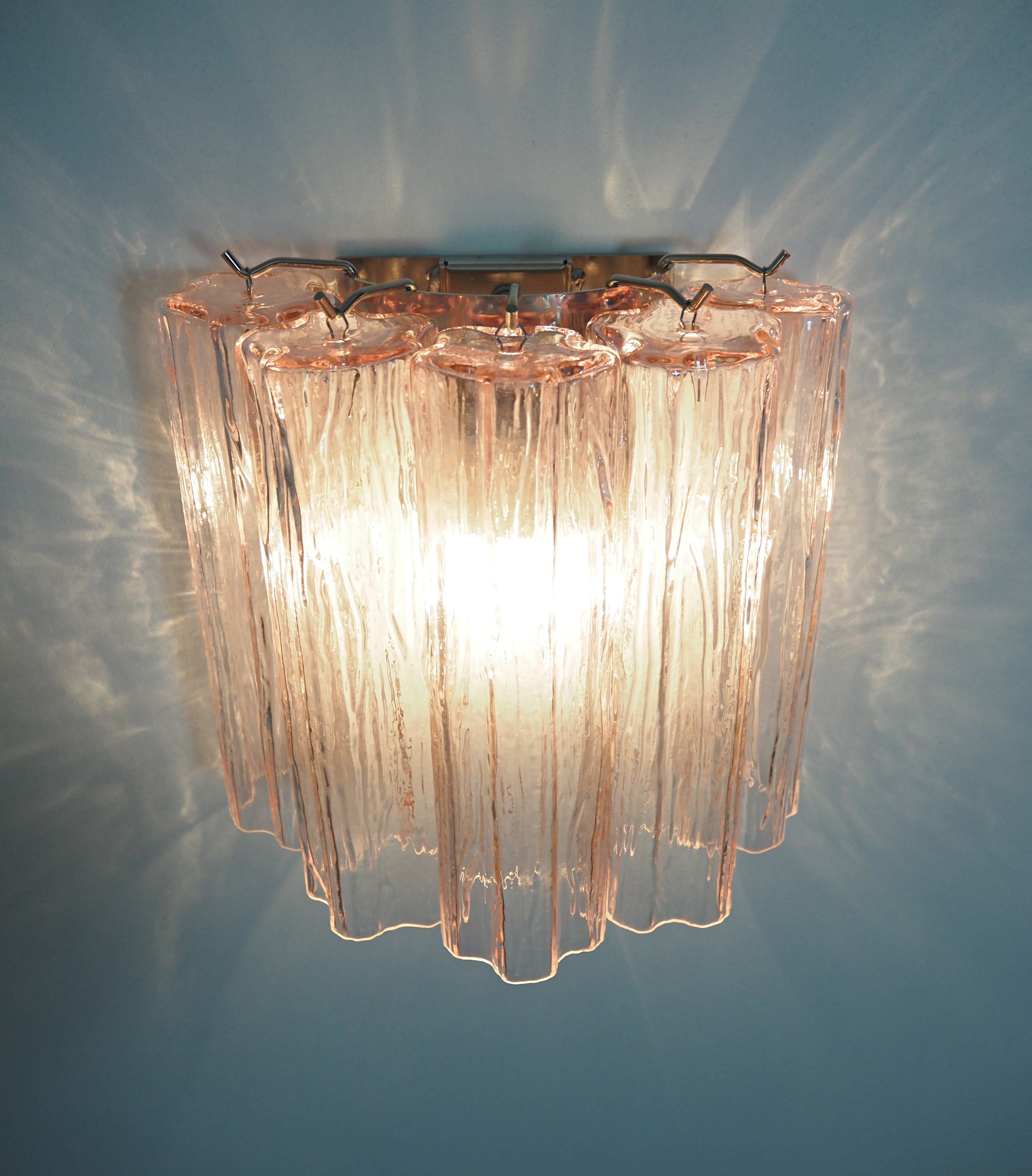 Mid-Century Murano Wall Lamp | Punto di Luce |  5 Pink Glass Tubes | Punto di Luce |  1 Pair