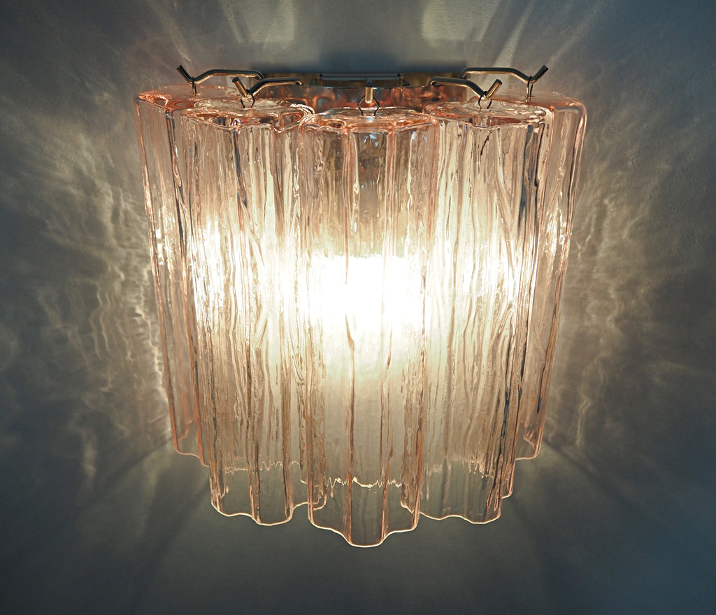 Mid-Century Murano Wall Lamp | Punto di Luce |  5 Pink Glass Tubes | Punto di Luce |  1 Pair