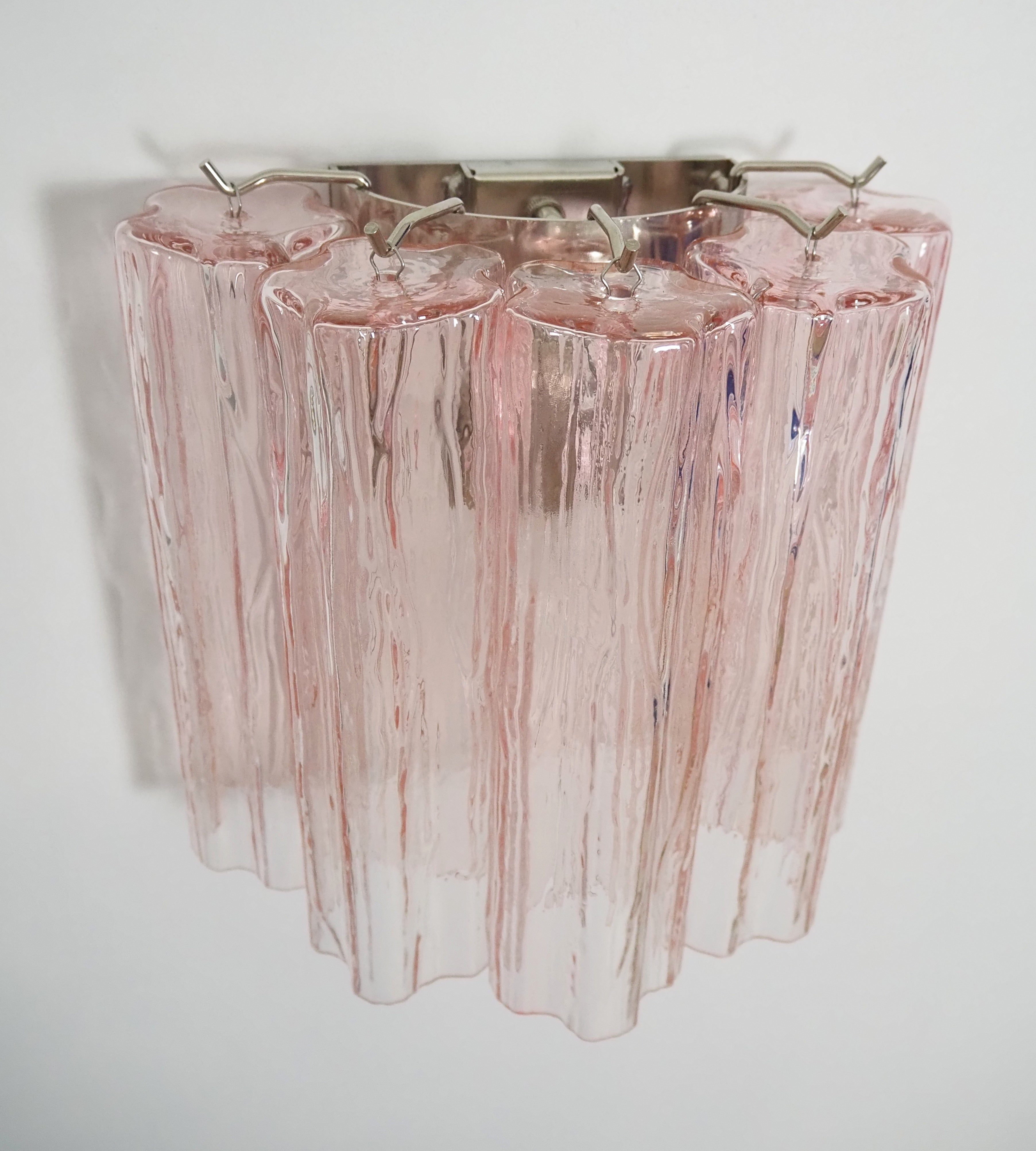 Mid-Century Murano Wall Lamp | Punto di Luce |  5 Pink Glass Tubes | Punto di Luce |  1 Pair