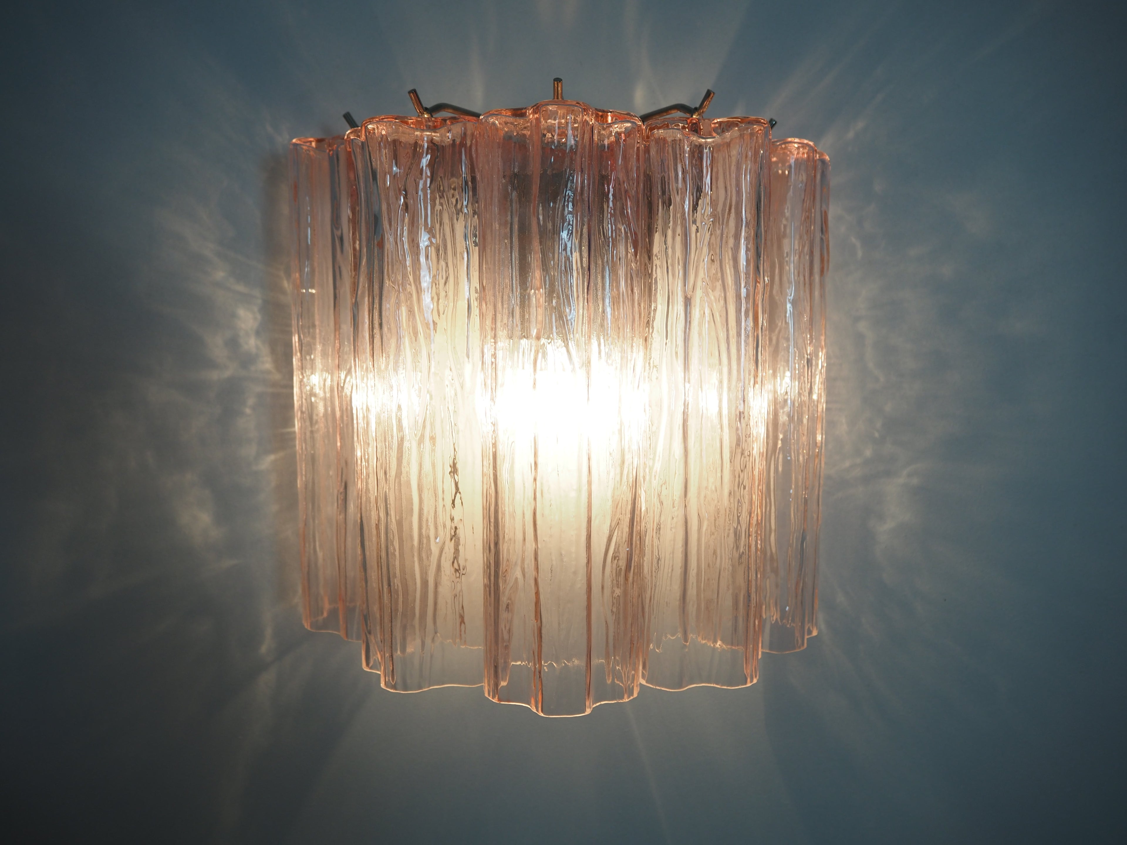 Mid-Century Murano Wall Lamp | Punto di Luce |  5 Pink Glass Tubes | Punto di Luce |  1 Pair