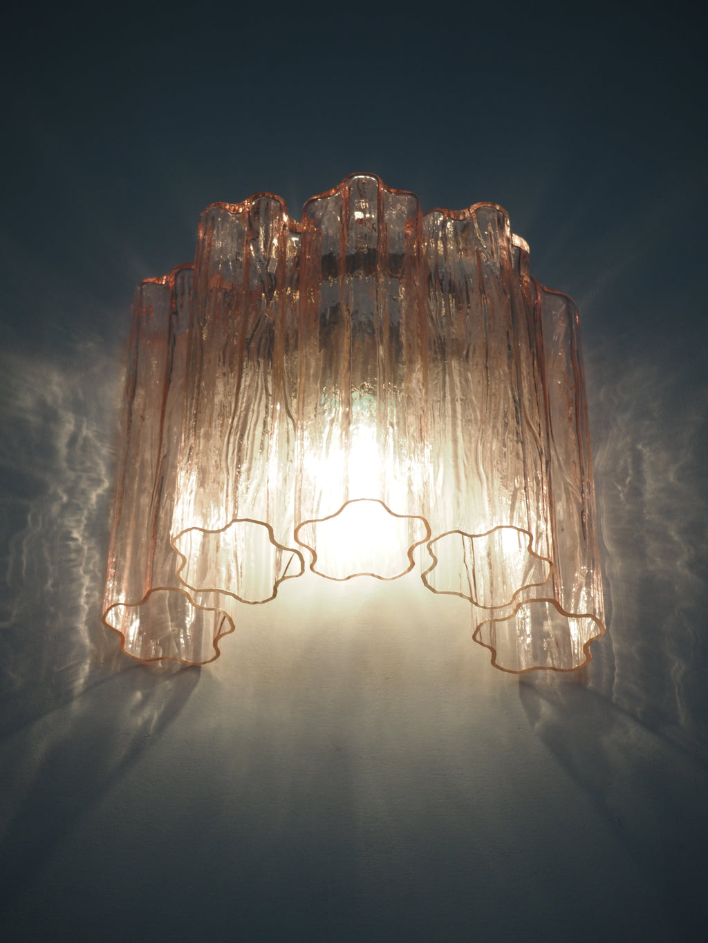 Mid-Century Murano Wall Lamp | Punto di Luce |  5 Pink Glass Tubes | Punto di Luce |  1 Pair