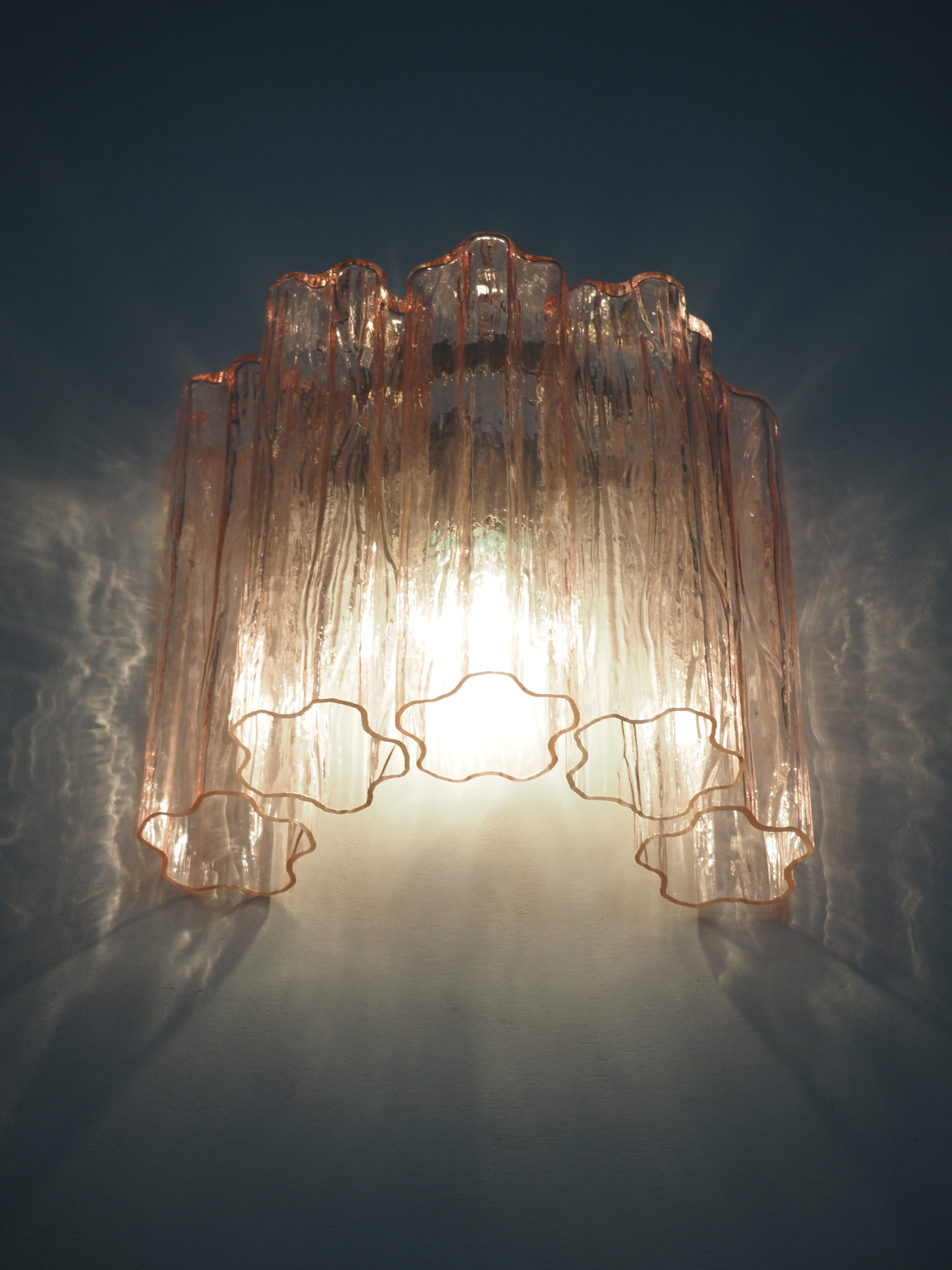 Mid-Century Murano Wall Lamp | Punto di Luce |  5 Pink Glass Tubes | Punto di Luce |  1 Pair
