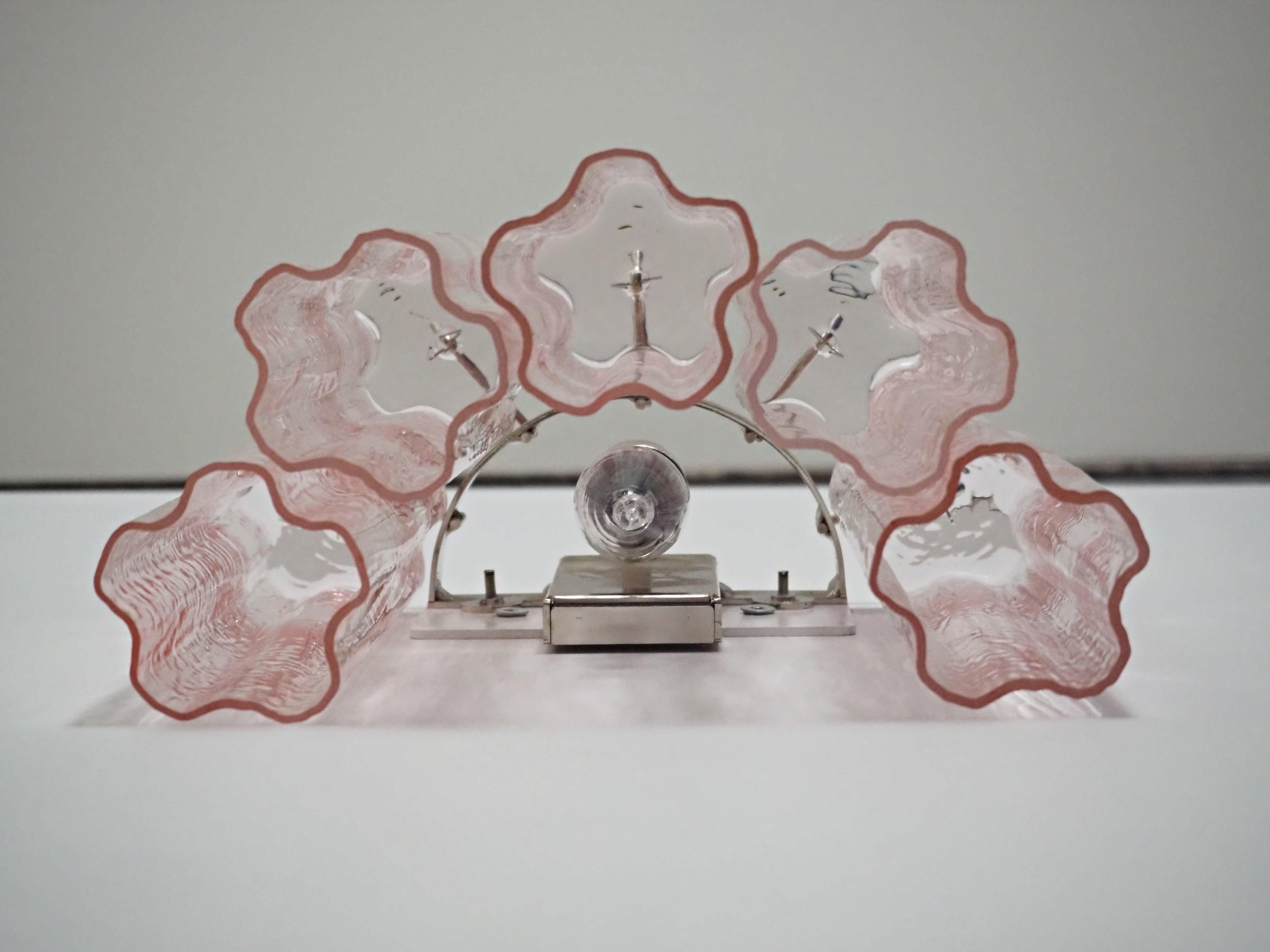 Mid-Century Murano Wall Lamp | Punto di Luce |  5 Pink Glass Tubes | Punto di Luce |  1 Pair