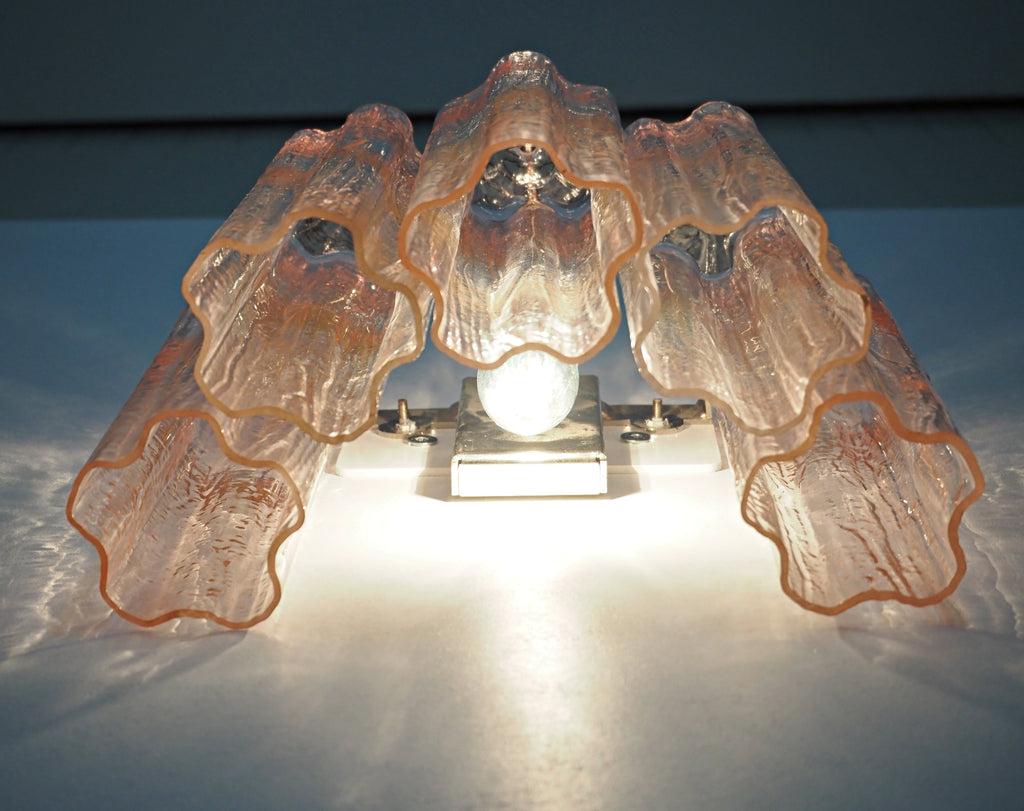 Mid-Century Murano Wall Lamp | Punto di Luce |  5 Pink Glass Tubes | Punto di Luce |  1 Pair