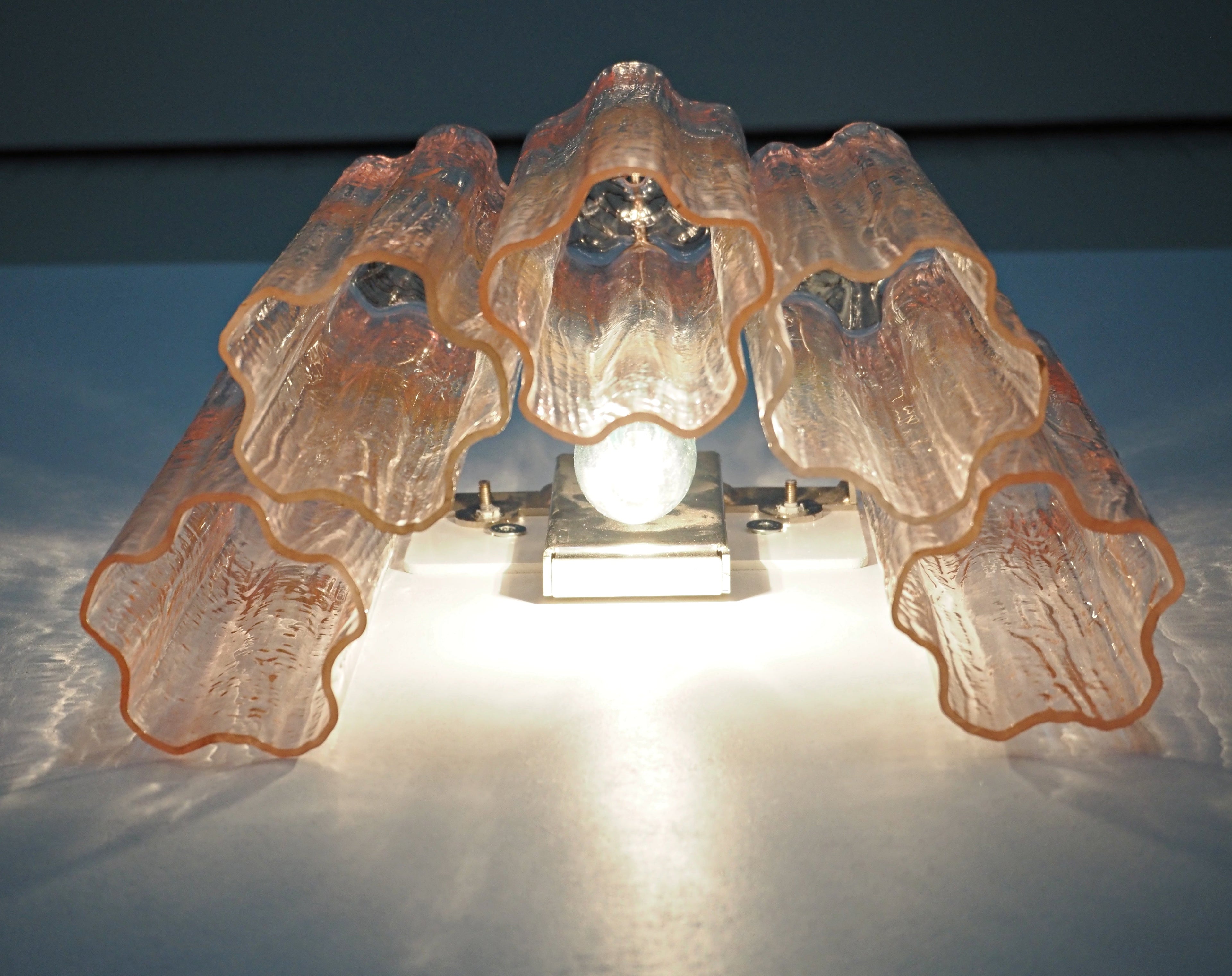Mid-Century Murano Wall Lamp | Punto di Luce |  5 Pink Glass Tubes | Punto di Luce |  1 Pair
