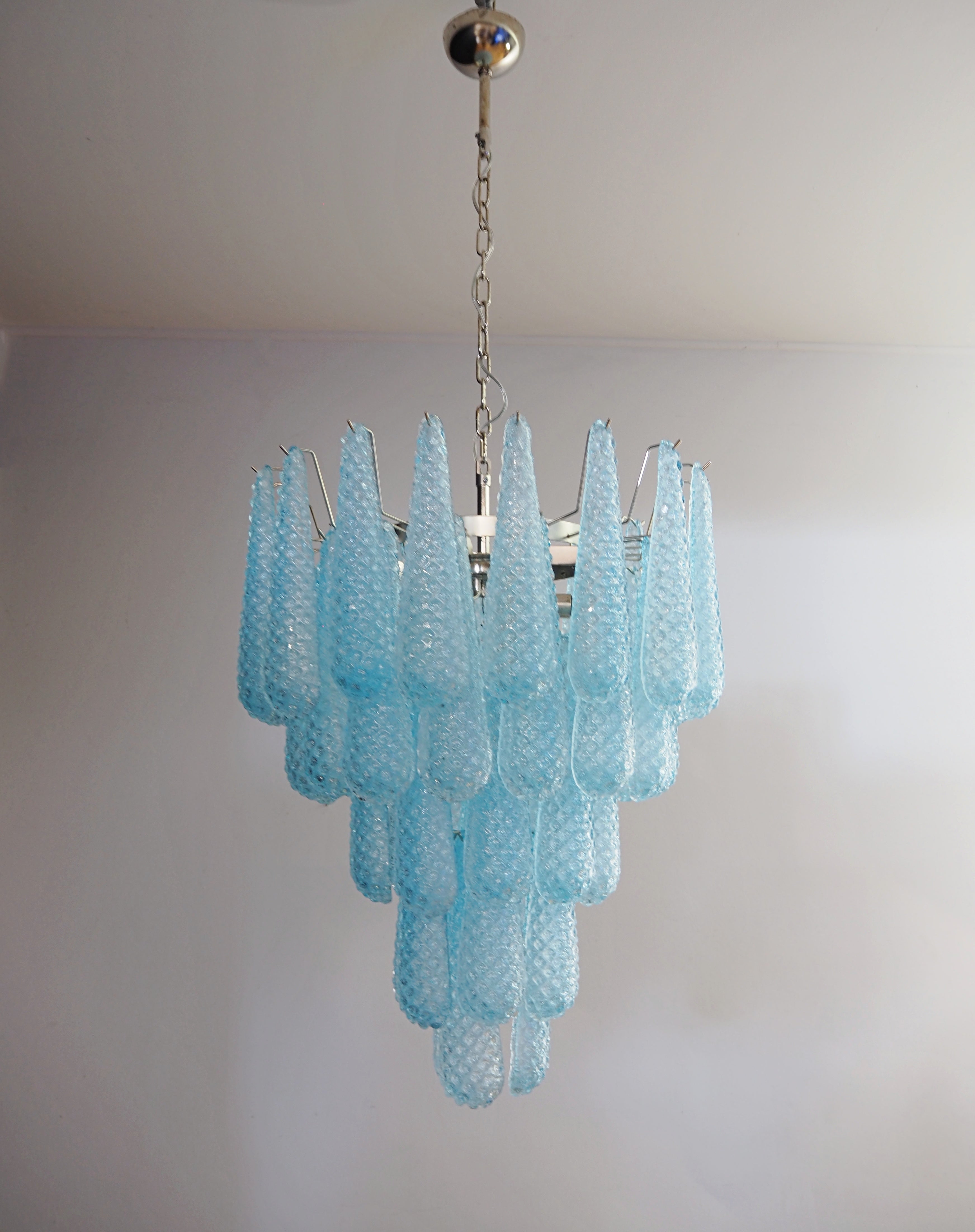 Mid-Century Murano Chandelier | Punto di Luce |  52 Blue Drop Glass