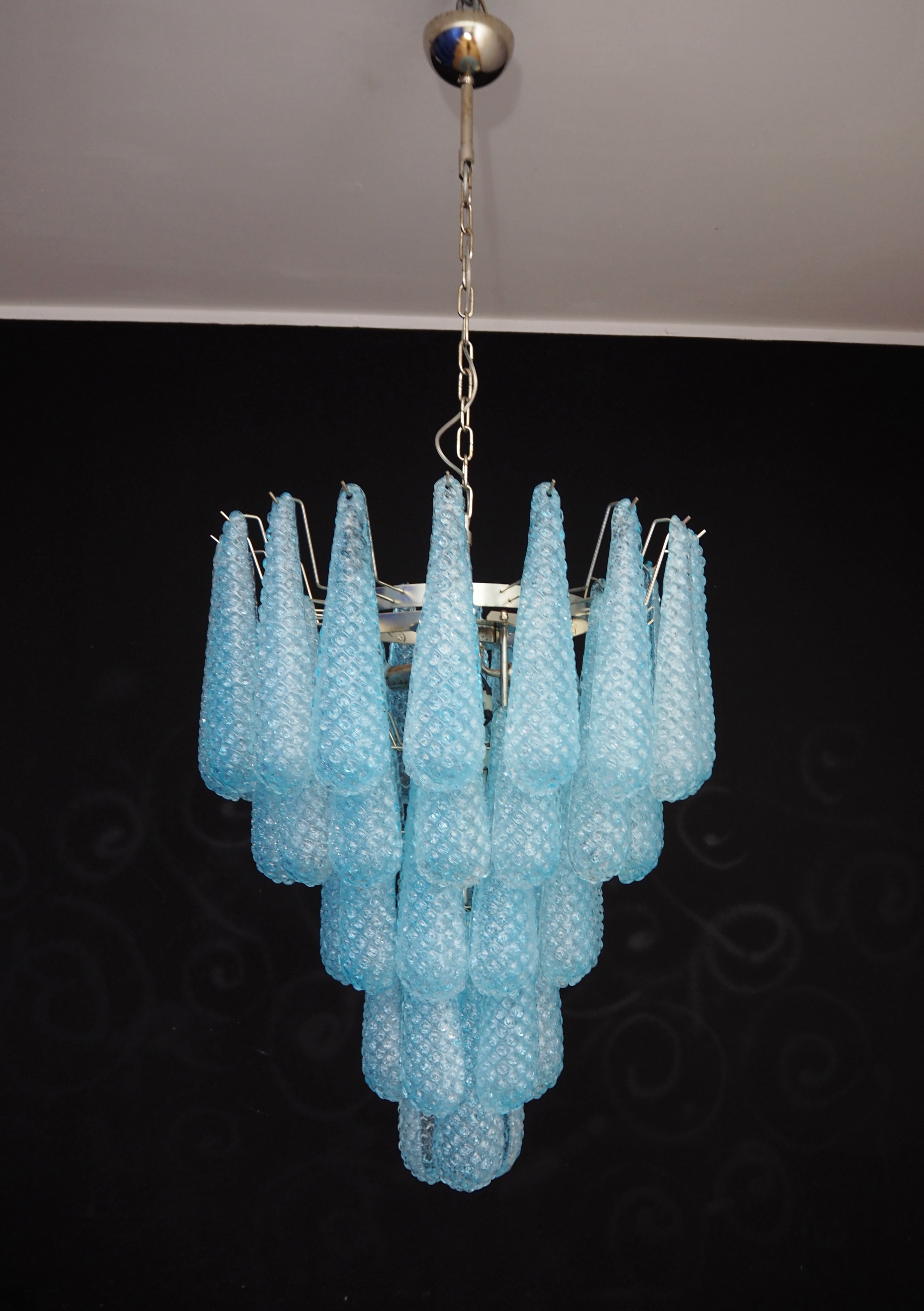 Mid-Century Murano Chandelier | Punto di Luce |  52 Blue Drop Glass