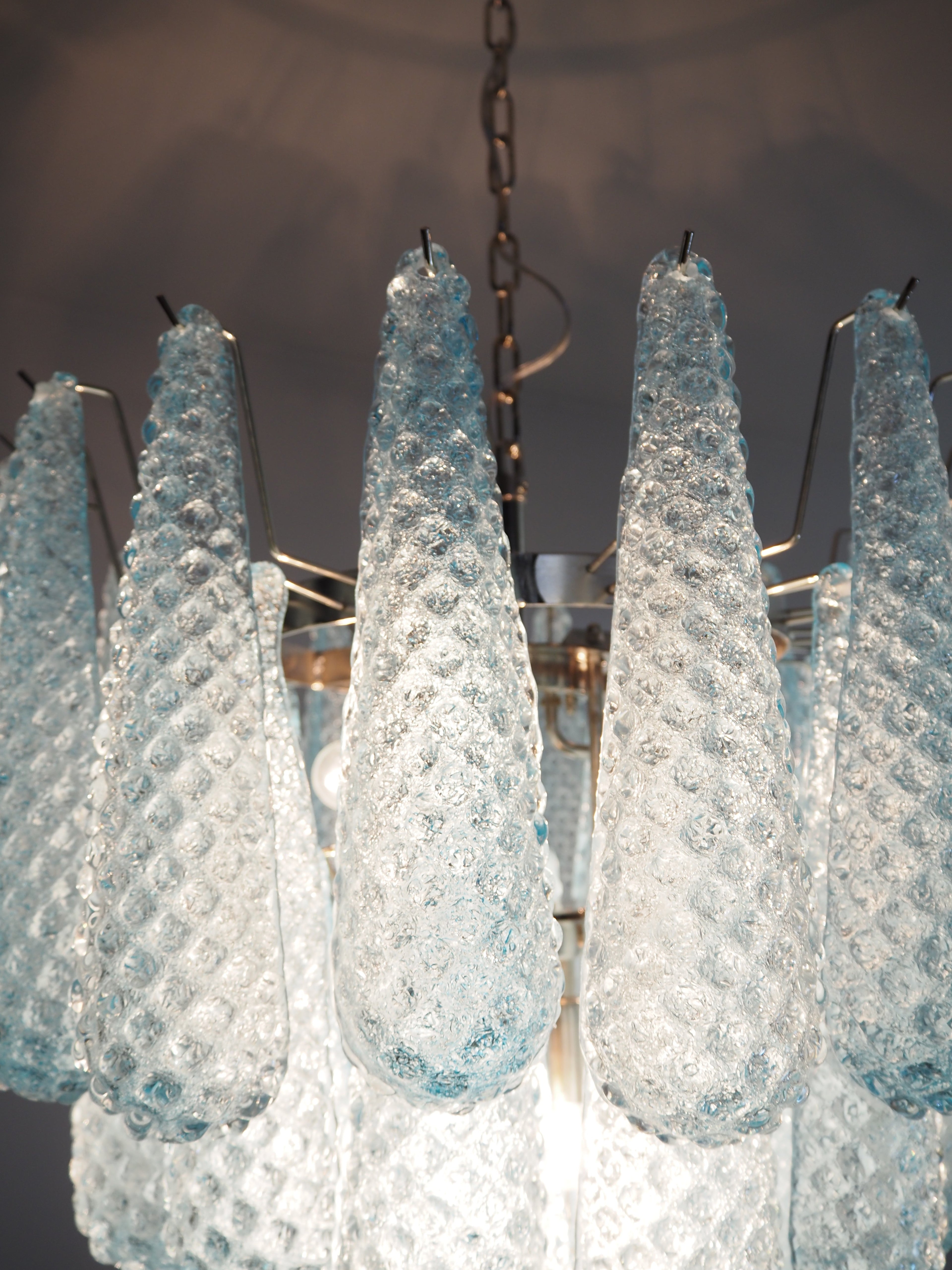 Mid-Century Murano Chandelier | Punto di Luce |  52 Blue Drop Glass