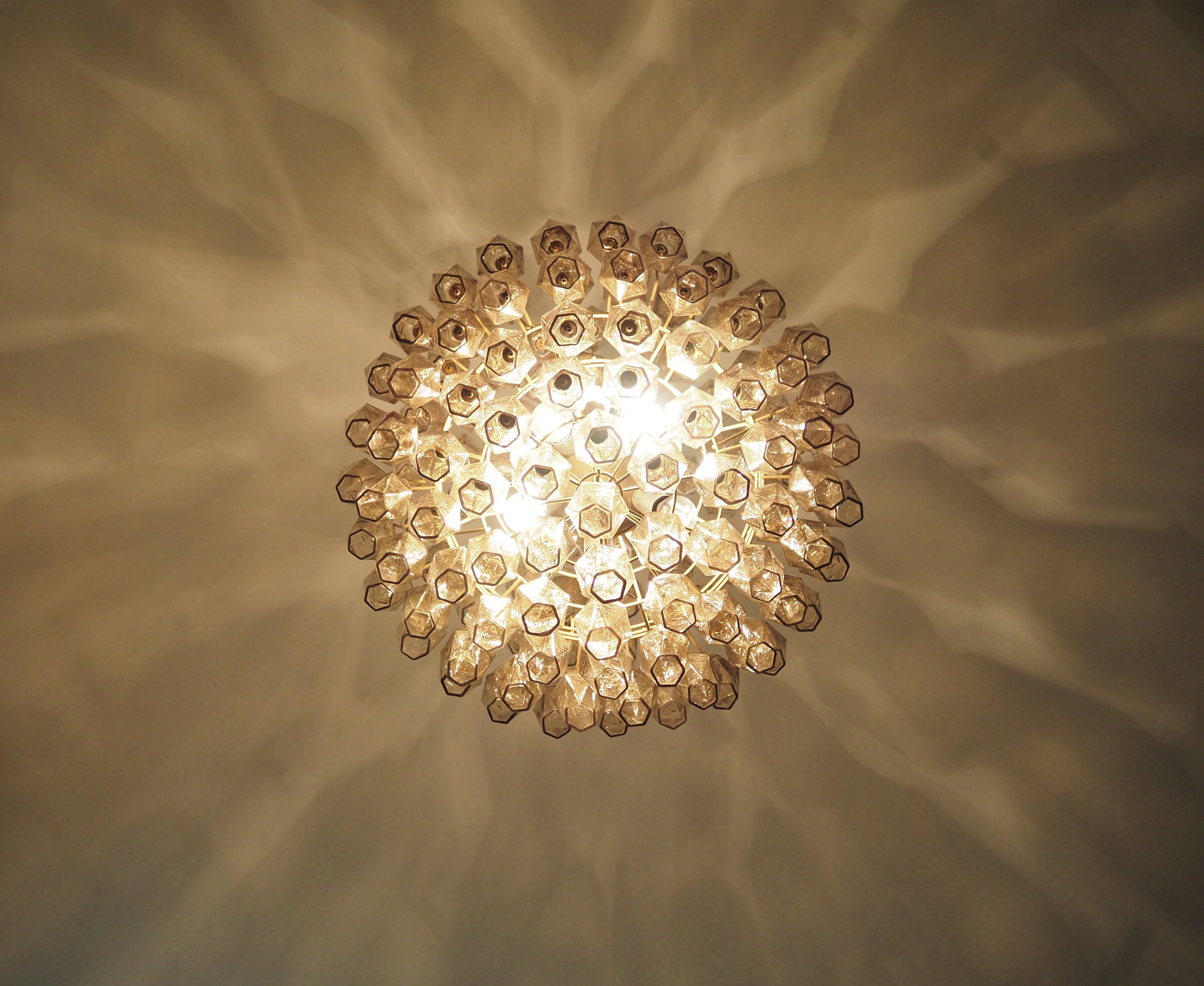 Mid-Century Murano Chandelier | Punto di Luce |  140 Smoke-Colored Poliedri Glass