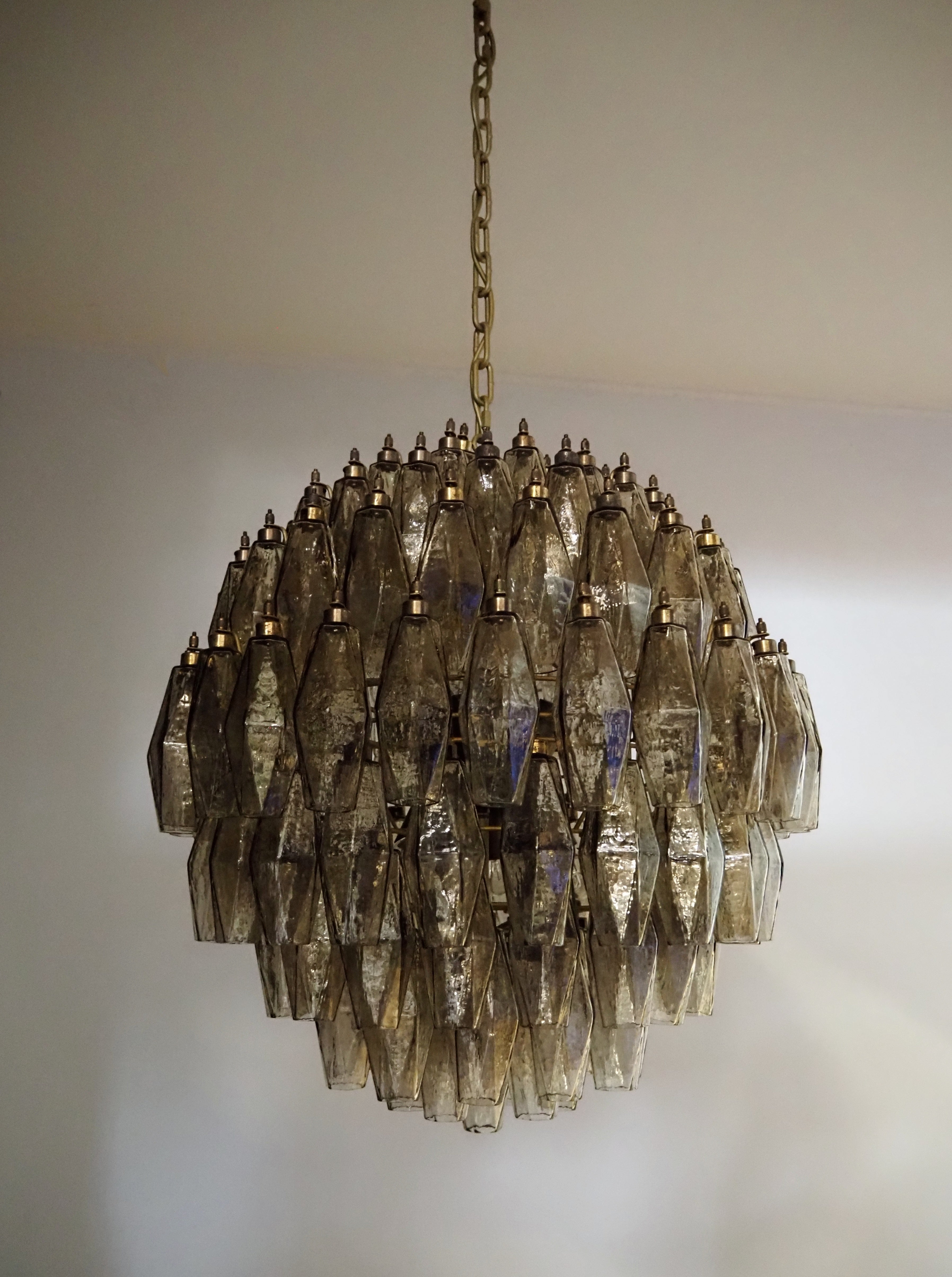 Mid-Century Murano Chandelier | Punto di Luce |  140 Smoke-Colored Poliedri Glass