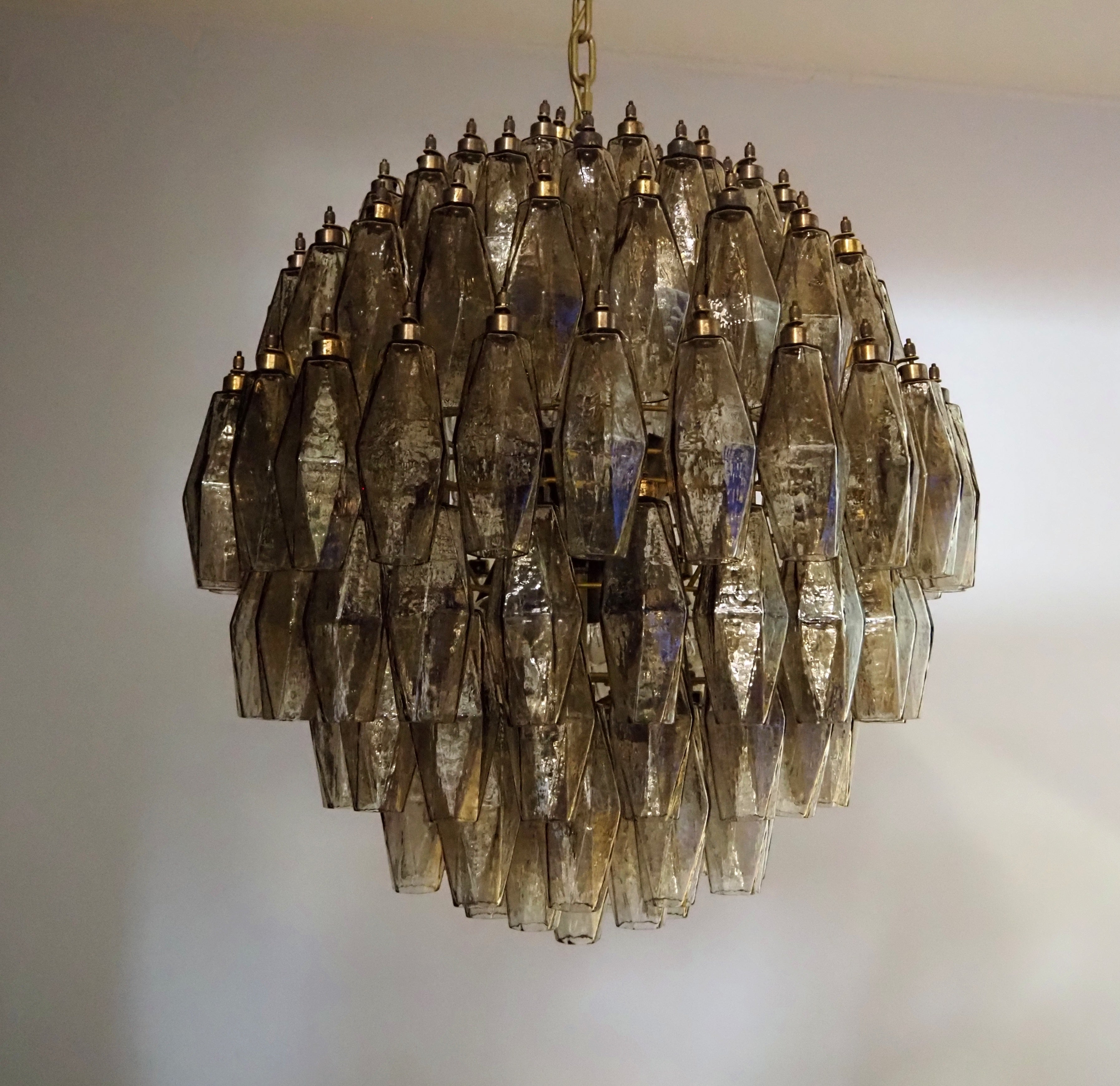 Mid-Century Murano Chandelier | Punto di Luce |  140 Smoke-Colored Poliedri Glass