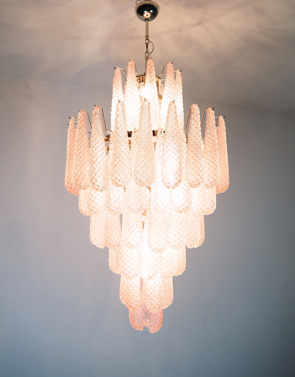 Mid-Century Murano Chandelier | Punto di Luce |  85 Pink Drop Glass