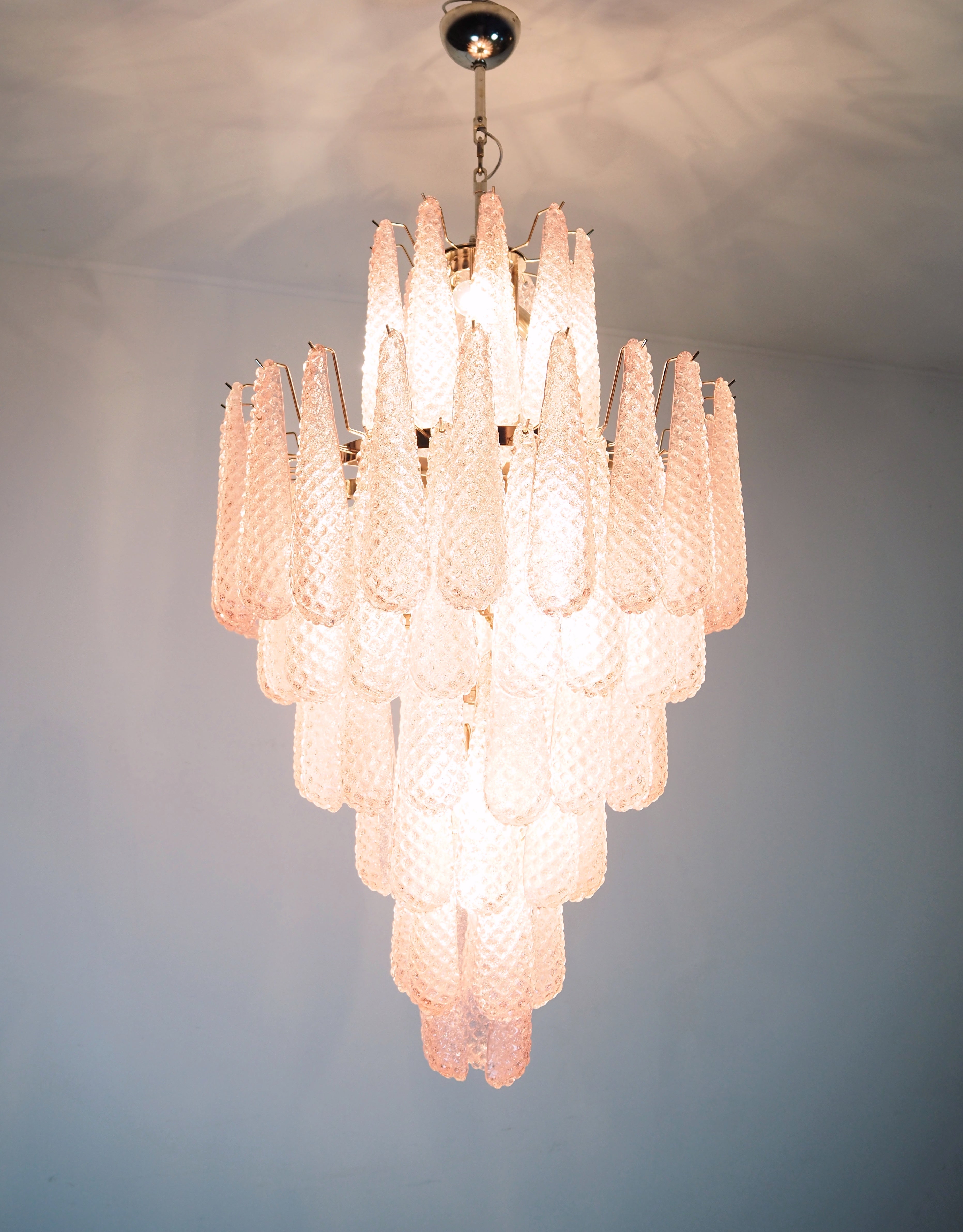 Mid-Century Murano Chandelier | Punto di Luce |  85 Pink Drop Glass