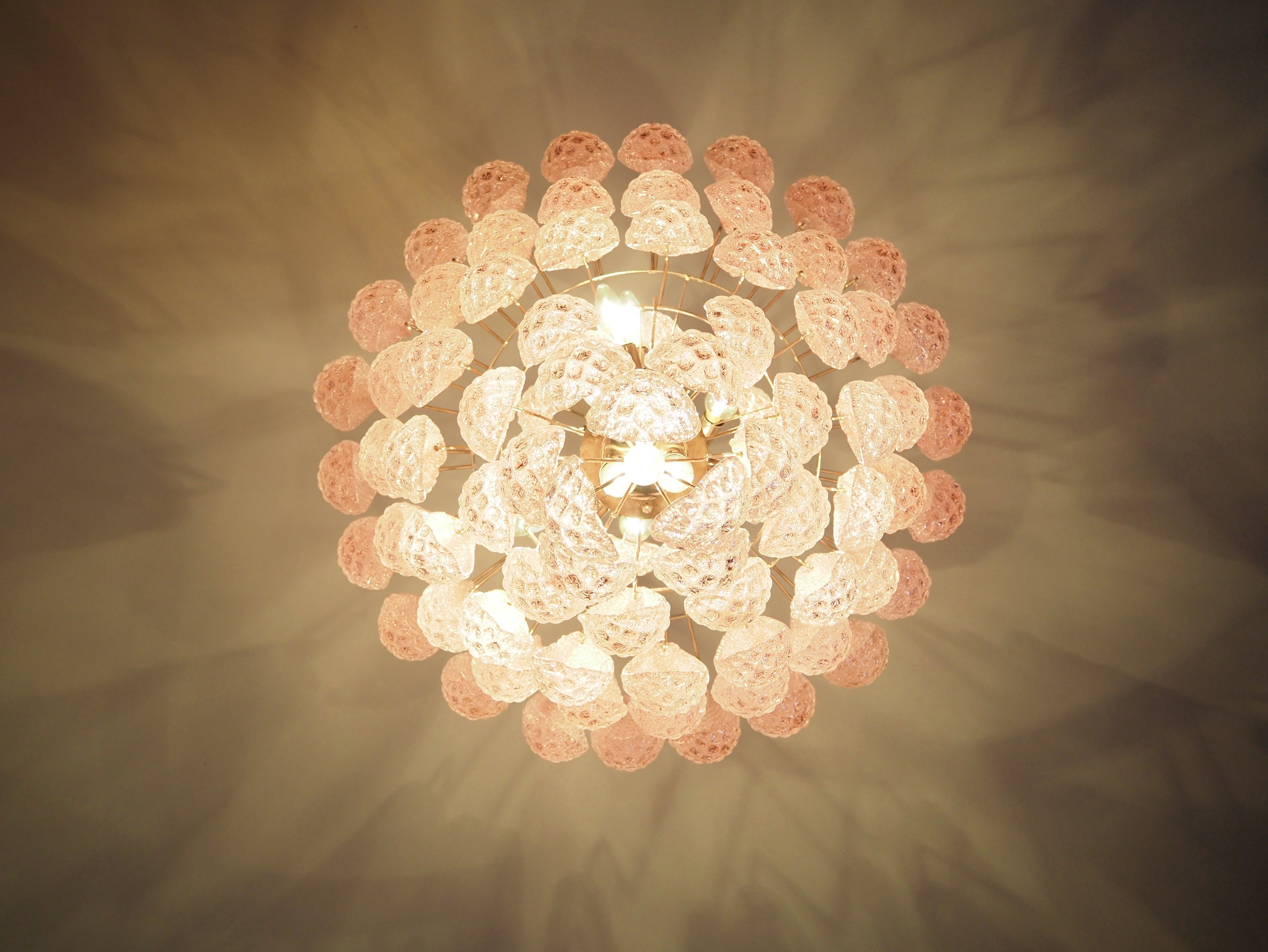 Mid-Century Murano Chandelier | Punto di Luce |  85 Pink Drop Glass