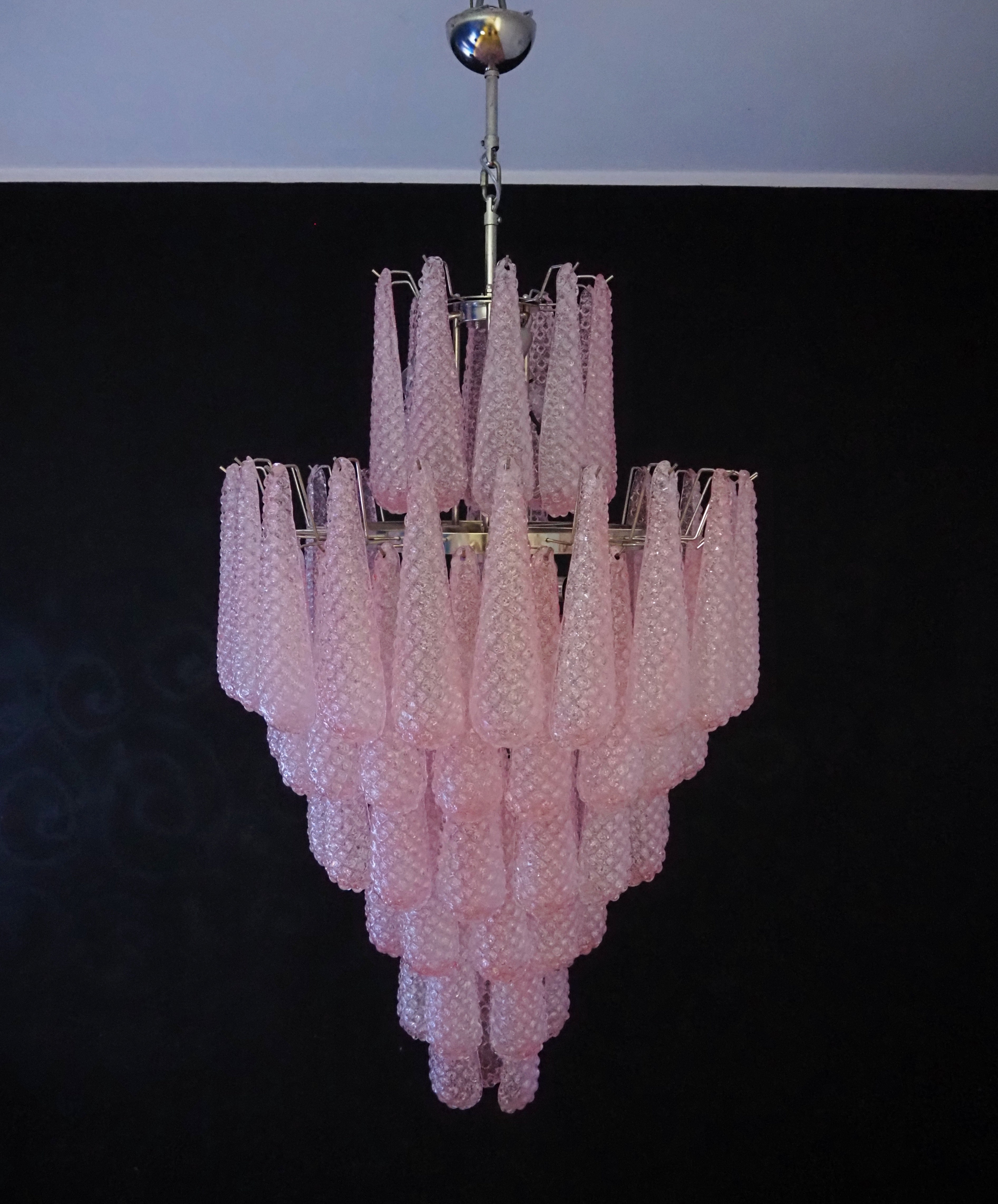 Mid-Century Murano Chandelier | Punto di Luce |  85 Pink Drop Glass
