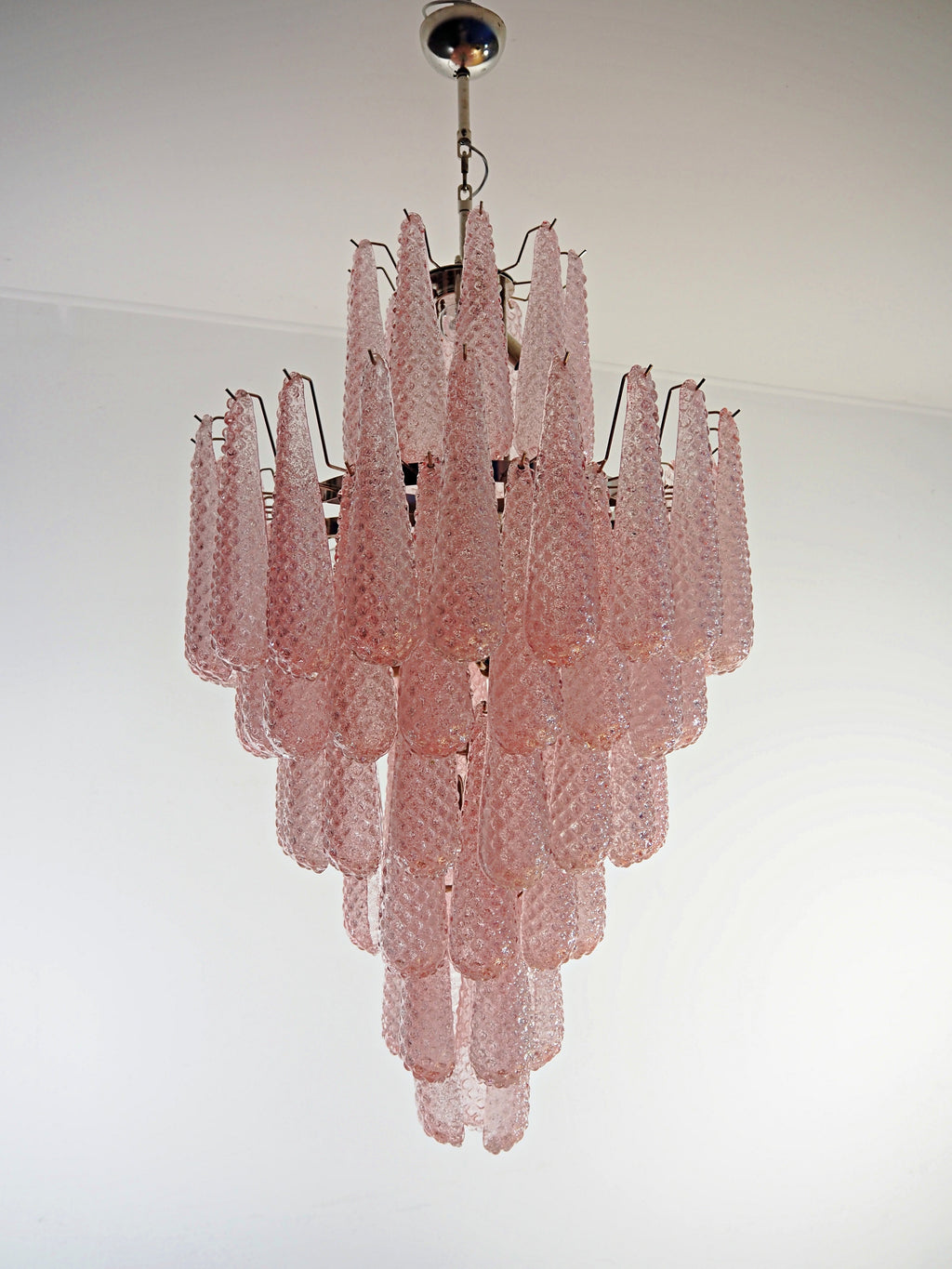 Mid-Century Murano Chandelier | Punto di Luce |  85 Pink Drop Glass