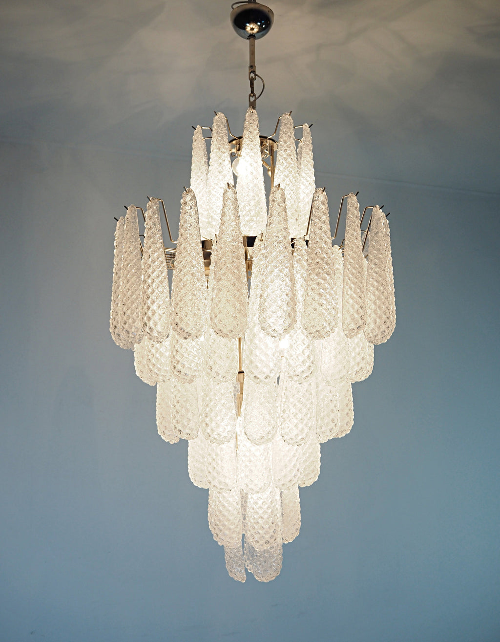 Murano-Kronleuchter aus der Mitte des Jahrhunderts | Punto di Luce | 85 klare Tropfengläser