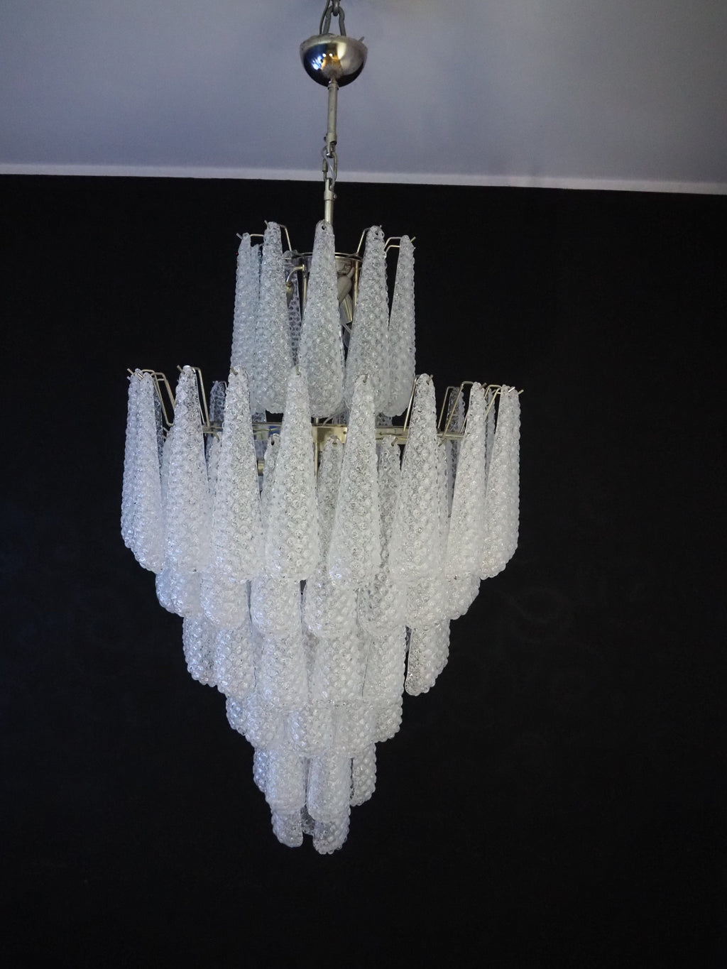 Murano-Kronleuchter aus der Mitte des Jahrhunderts | Punto di Luce | 85 klare Tropfengläser