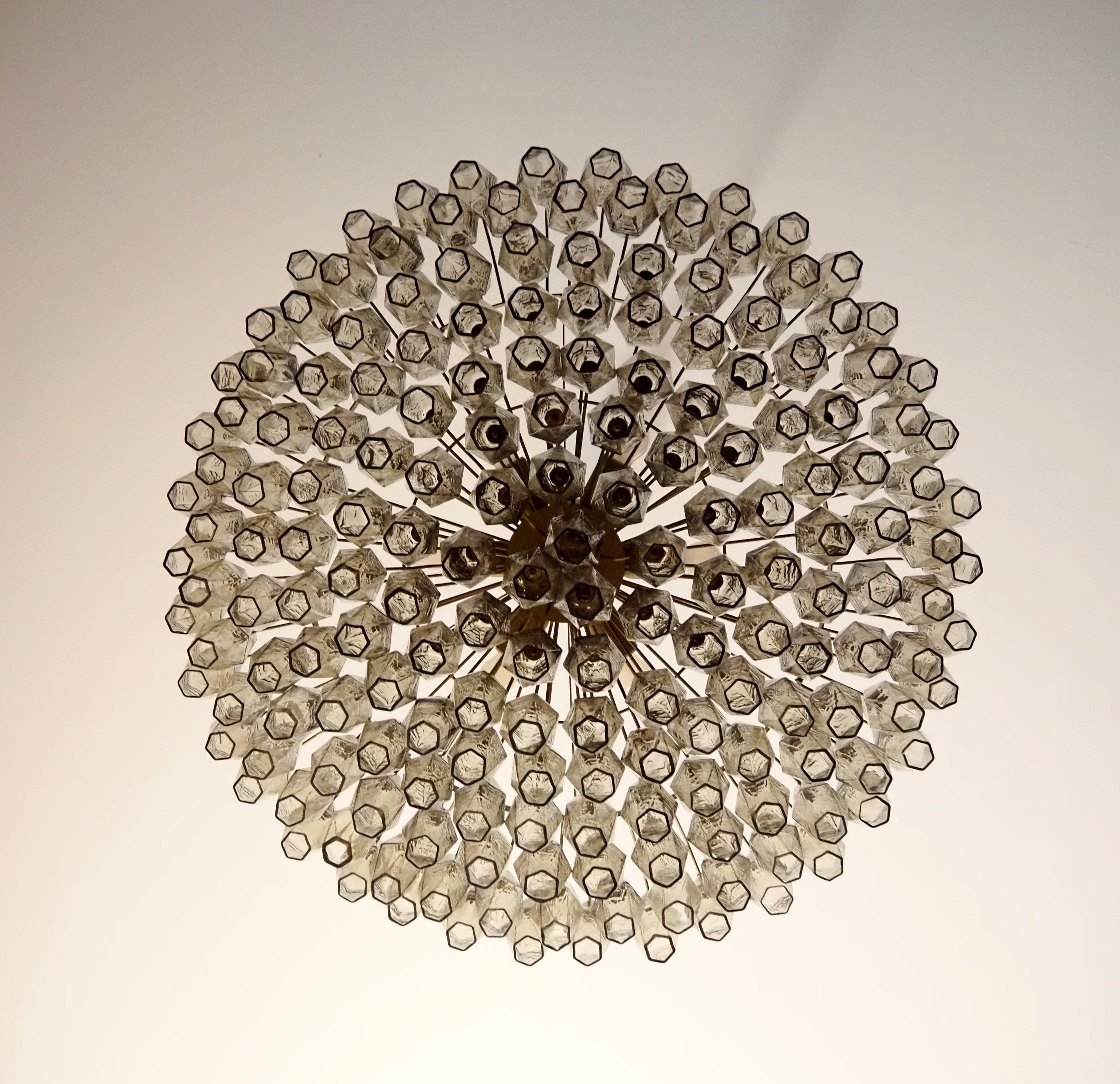 Mid-Century Murano Chandelier | Punto di Luce |  185 Smoky Poliedri Glass