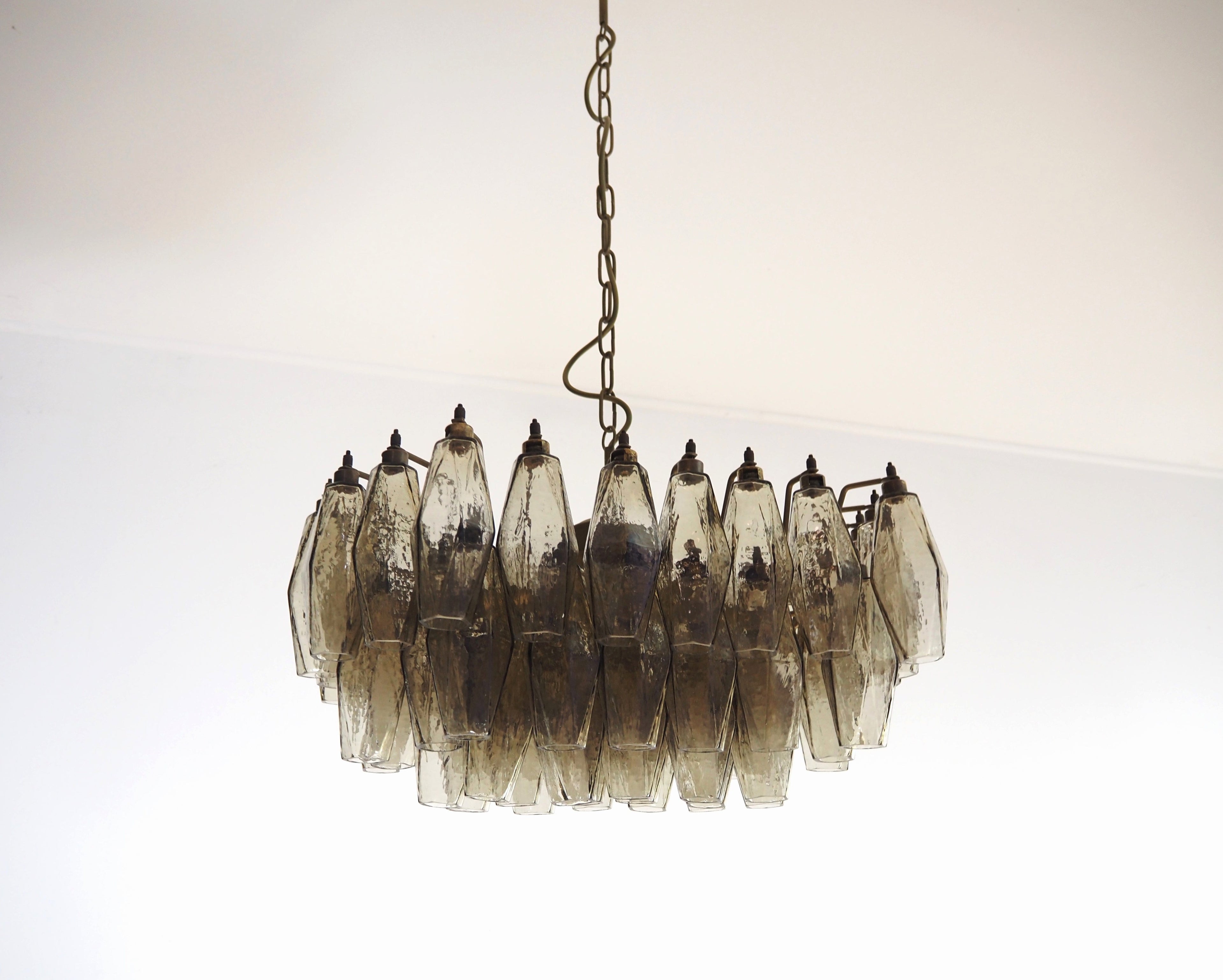 Mid-Century Murano Chandelier | Punto di Luce |  56 Smoky Poliedri Glass