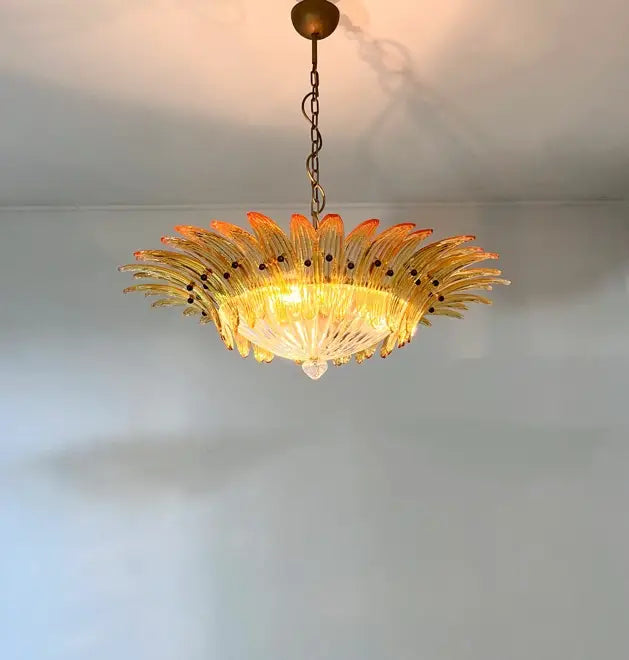 Mid-Century Murano Chandelier | Punto di Luce |  36 Yellow Palmette Glass