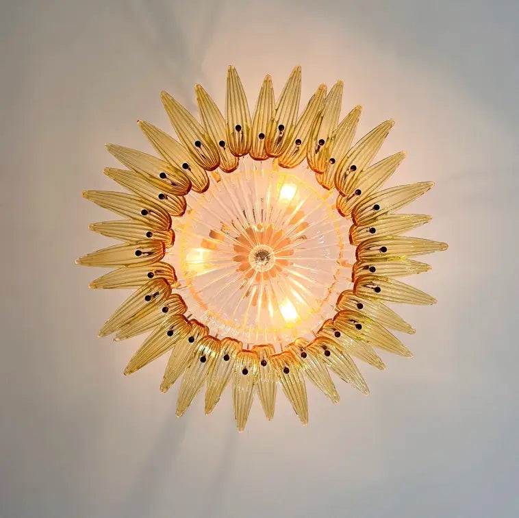 Mid-Century Murano Chandelier | Punto di Luce |  36 Yellow Palmette Glass