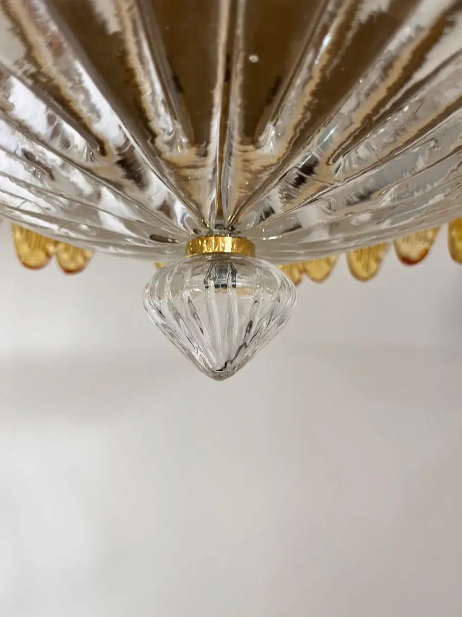 Mid-Century Murano Chandelier | Punto di Luce |  36 Yellow Palmette Glass