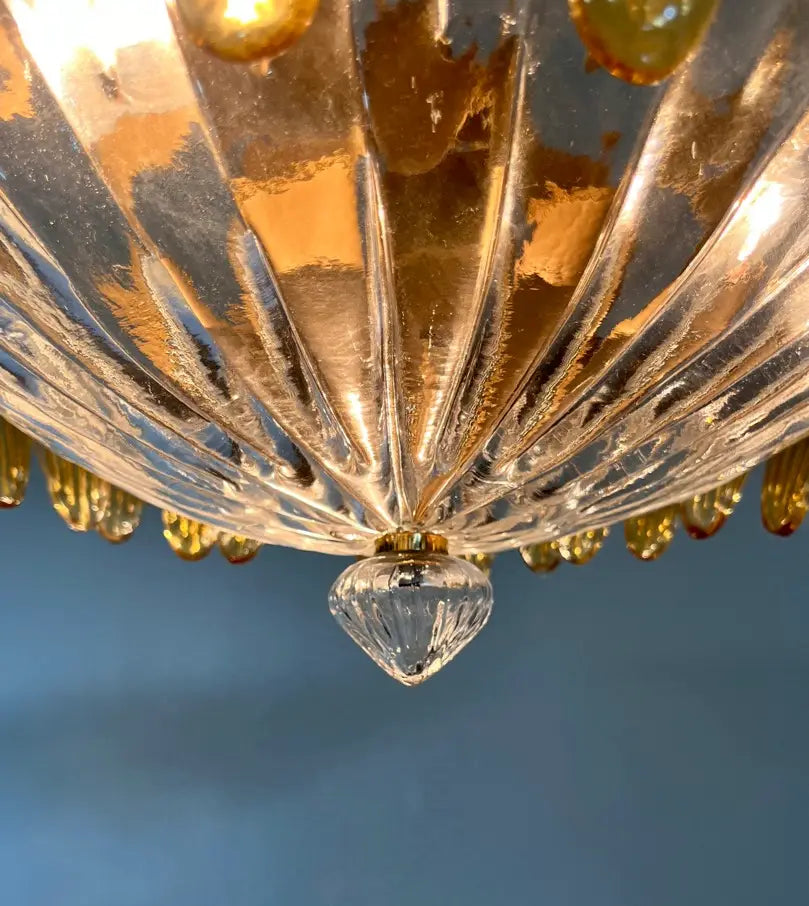 Mid-Century Murano Chandelier | Punto di Luce |  36 Yellow Palmette Glass