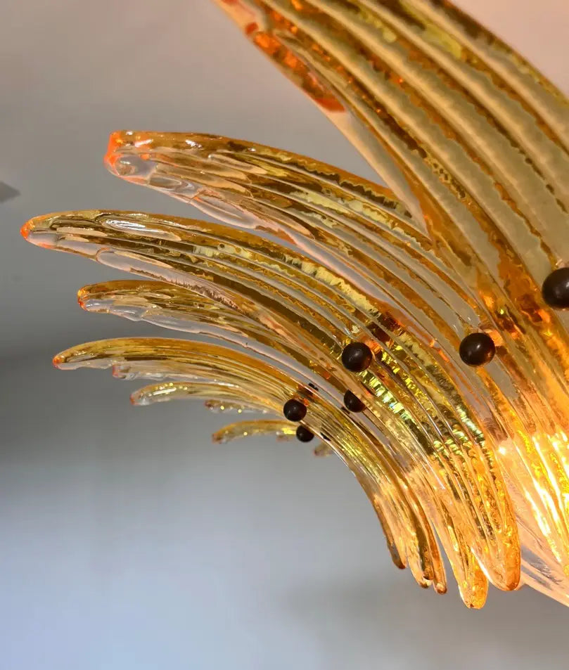 Mid-Century Murano Chandelier | Punto di Luce |  36 Yellow Palmette Glass